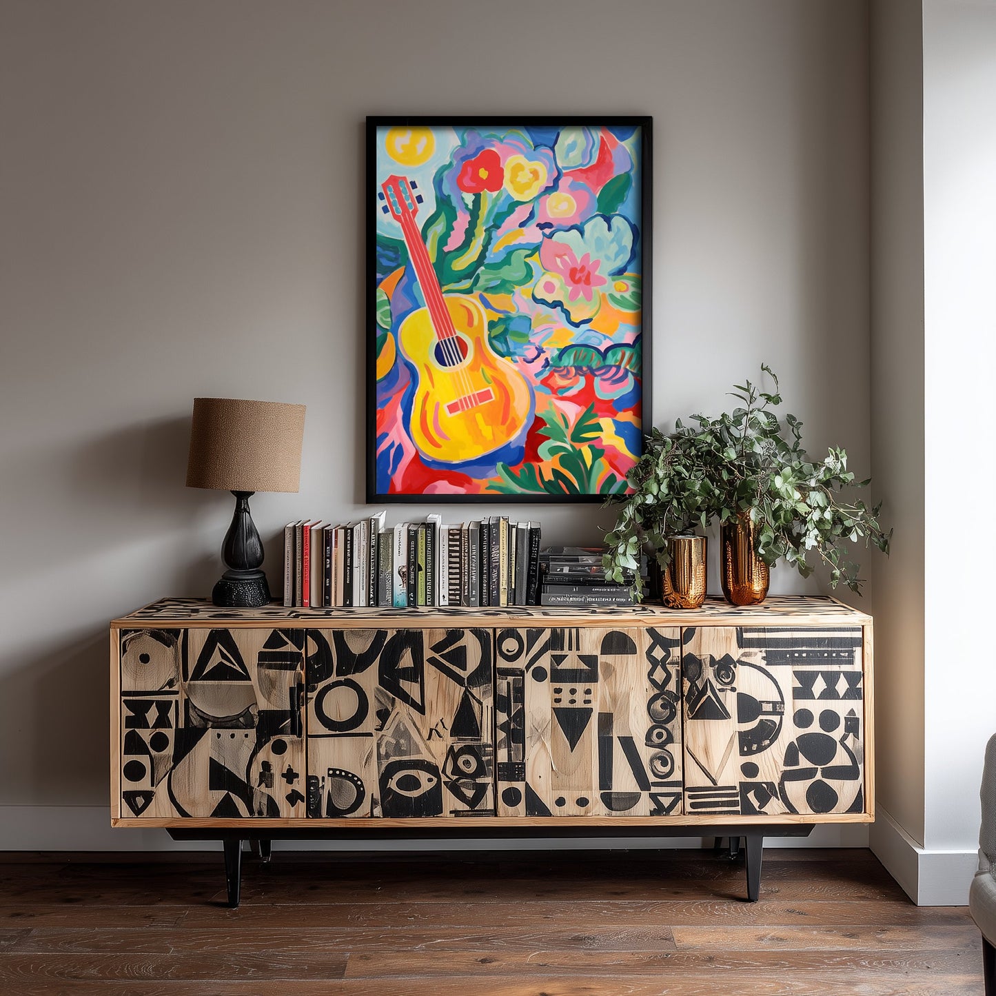 Guitar Art Print - Matisse Style Music Poster - Colourful Fauvist Illustration - Boho Music Wall Art 1/3