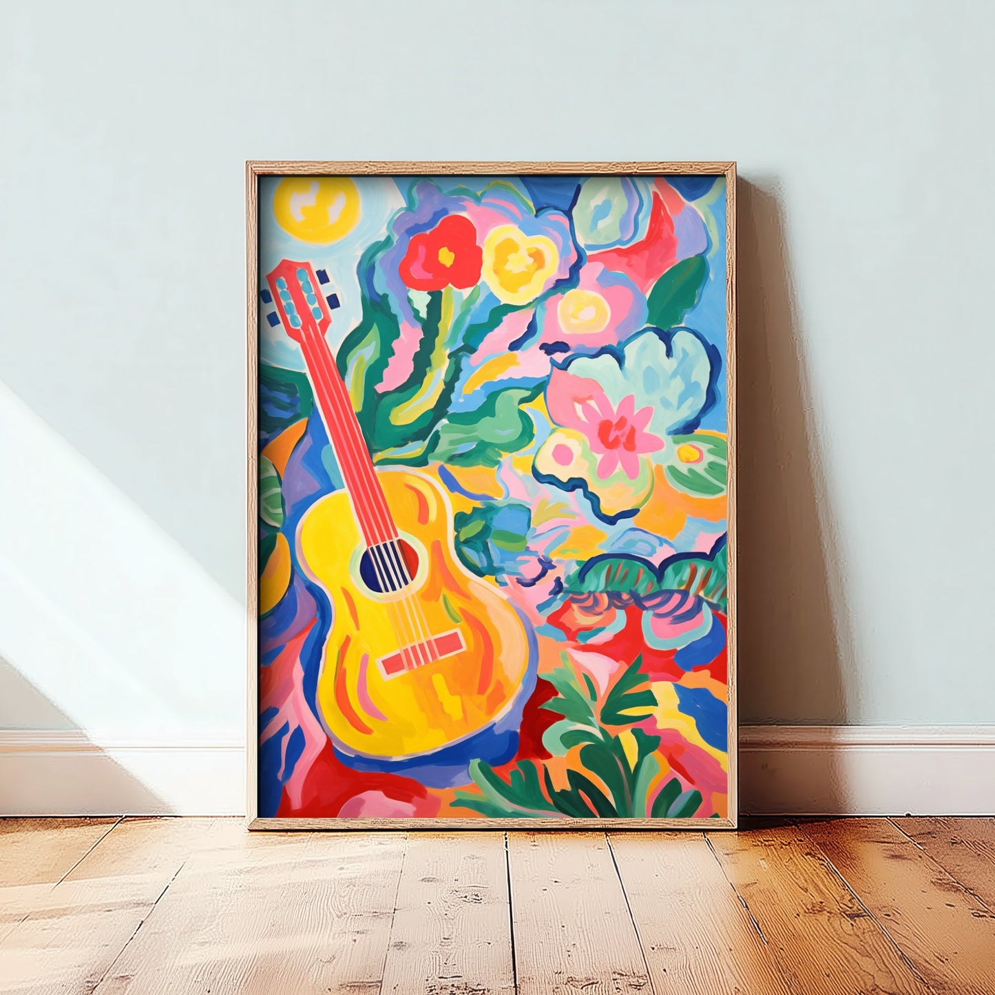 Guitar Art Print - Matisse Style Music Poster - Colourful Fauvist Illustration - Boho Music Wall Art 1/3