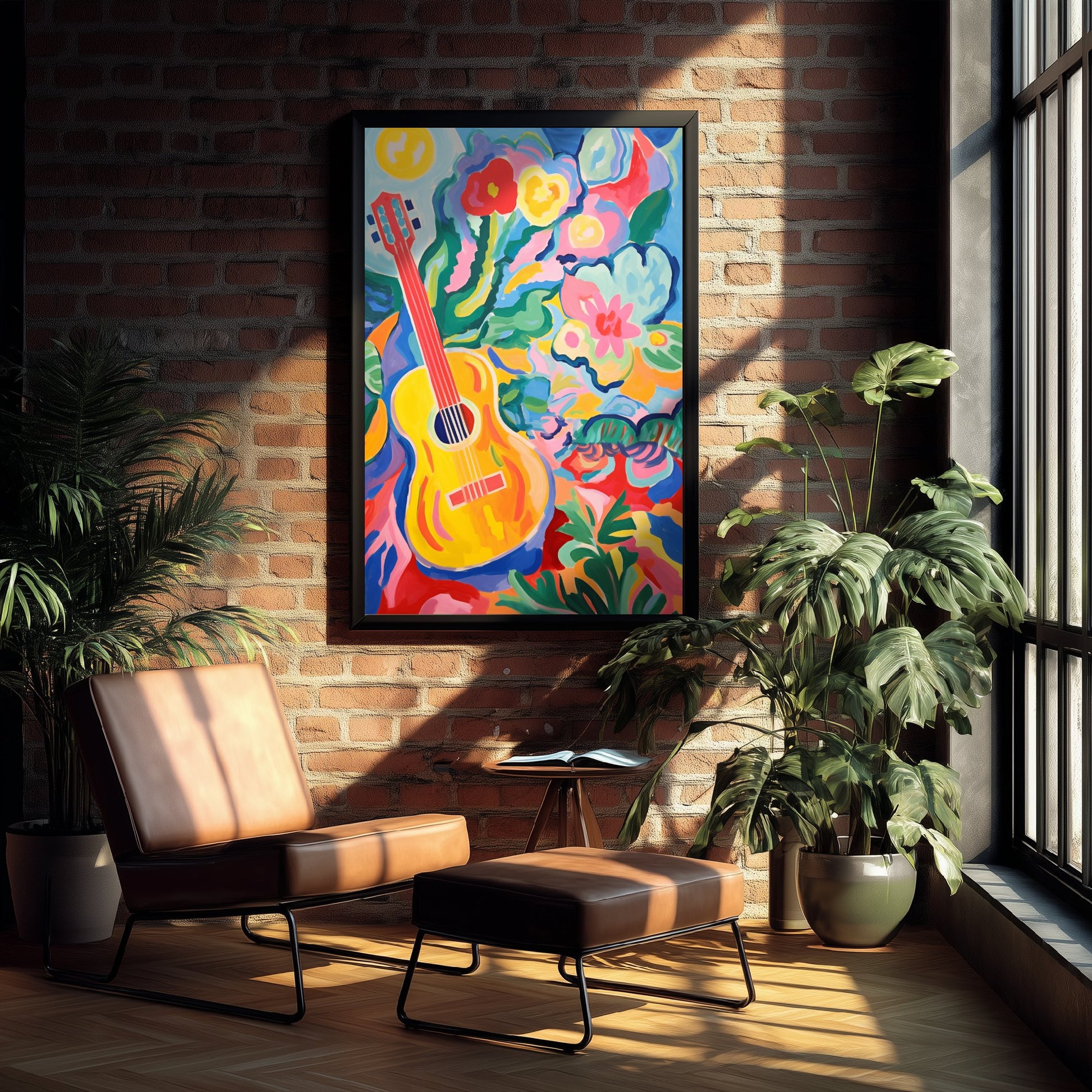 Guitar Art Print - Matisse Style Music Poster - Colourful Fauvist Illustration - Boho Music Wall Art 1/3