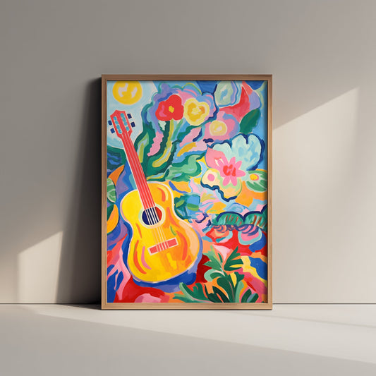 Guitar Art Print - Matisse Style Music Poster - Colourful Fauvist Illustration - Boho Music Wall Art 1/3