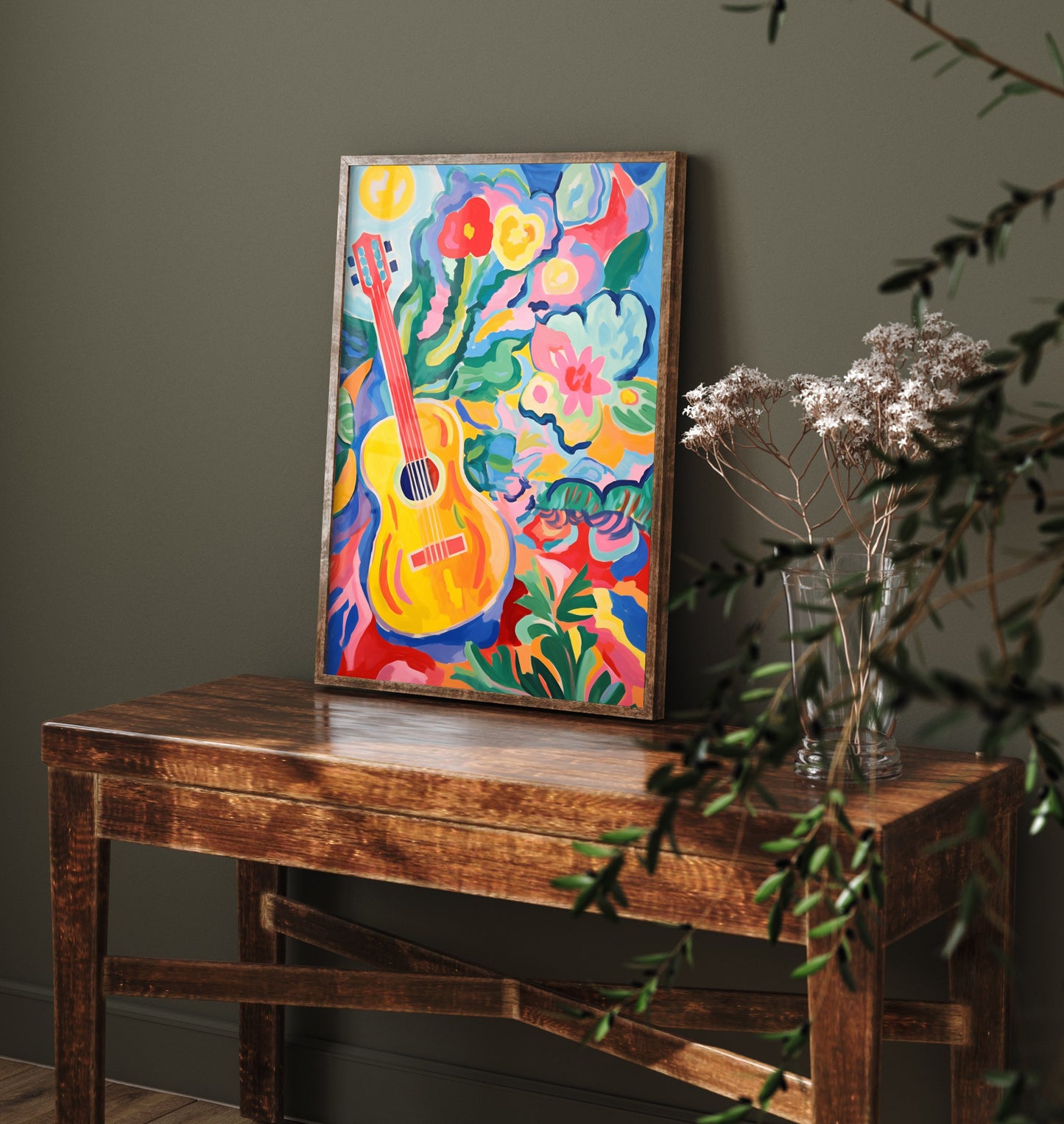 Guitar Art Print - Matisse Style Music Poster - Colourful Fauvist Illustration - Boho Music Wall Art 1/3