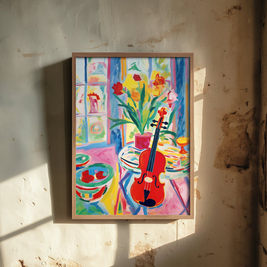 Violin Art Print - Matisse Style Music Poster - Colourful Fauvist Illustration - Boho Music Wall Art 3/3