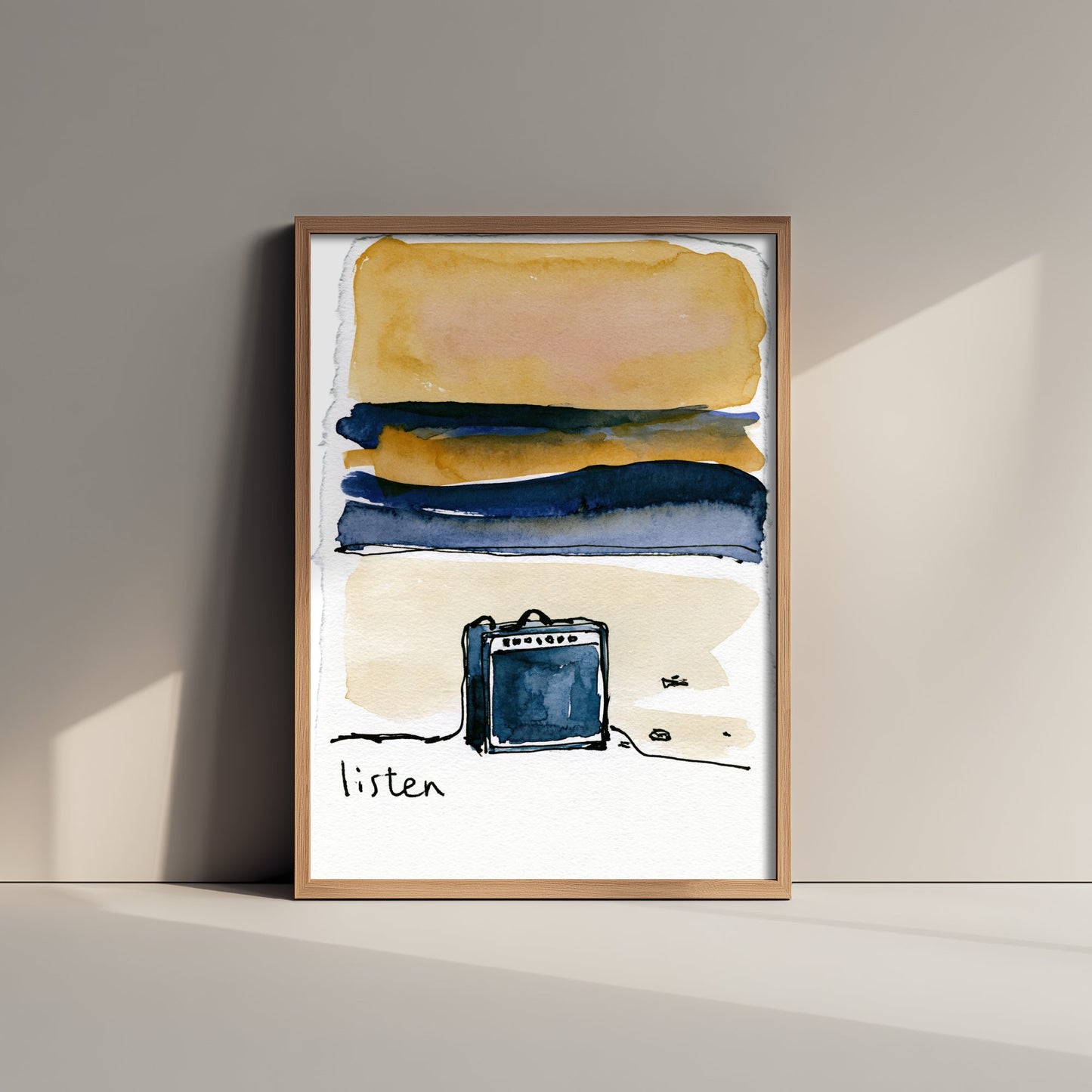 Guitar Amp Watercolour Art Print - Listen Music Poster - Loose Ink Musician Wall Art 1/3