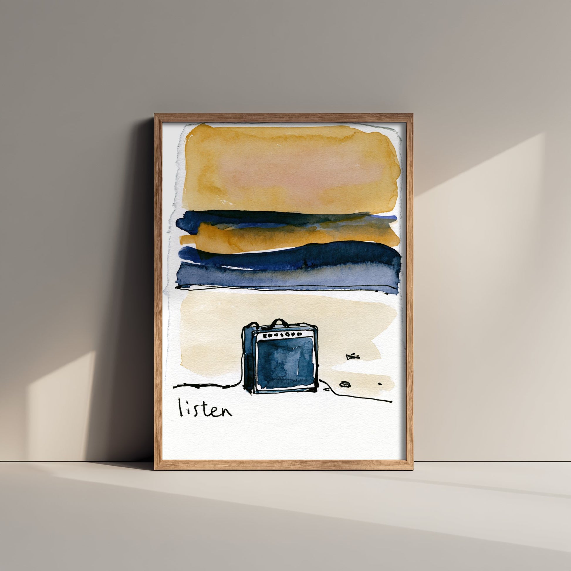 Guitar Amp Watercolour Art Print - Listen Music Poster - Loose Ink Musician Wall Art 1/3