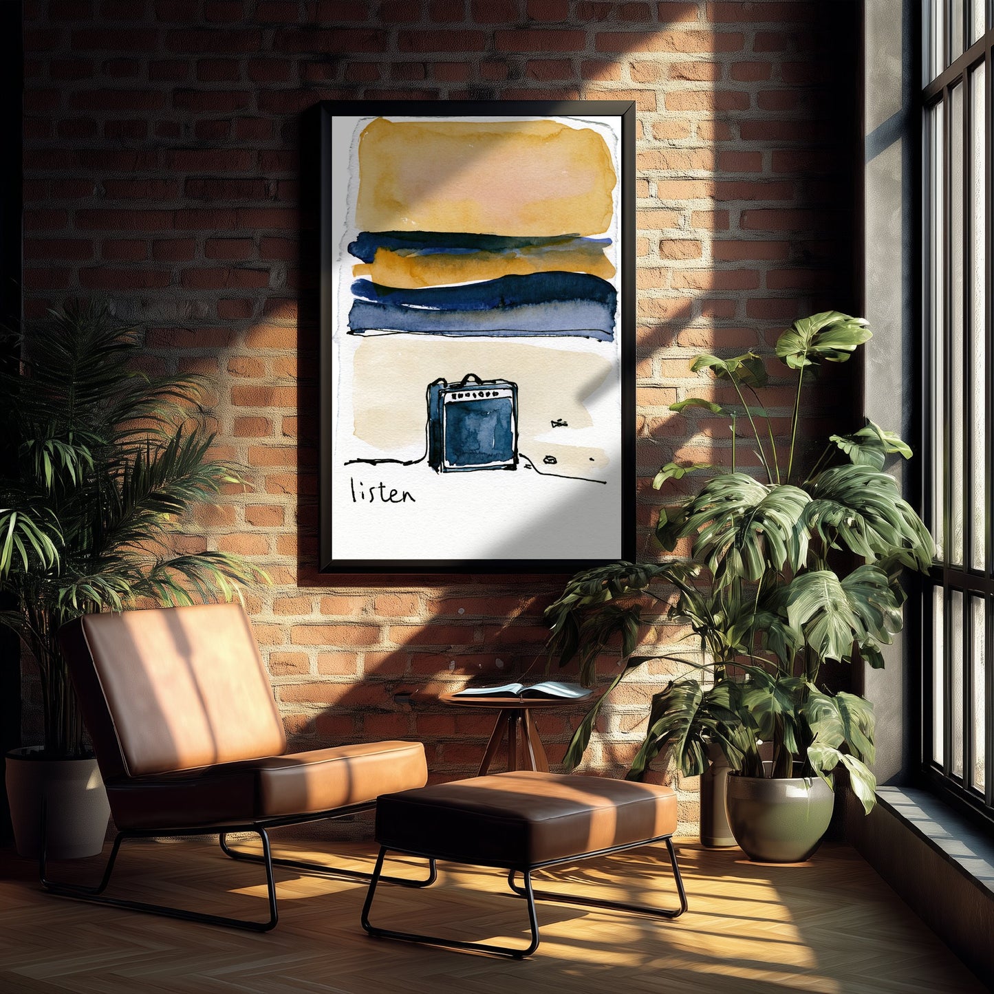 Guitar Amp Watercolour Art Print - Listen Music Poster - Loose Ink Musician Wall Art 1/3