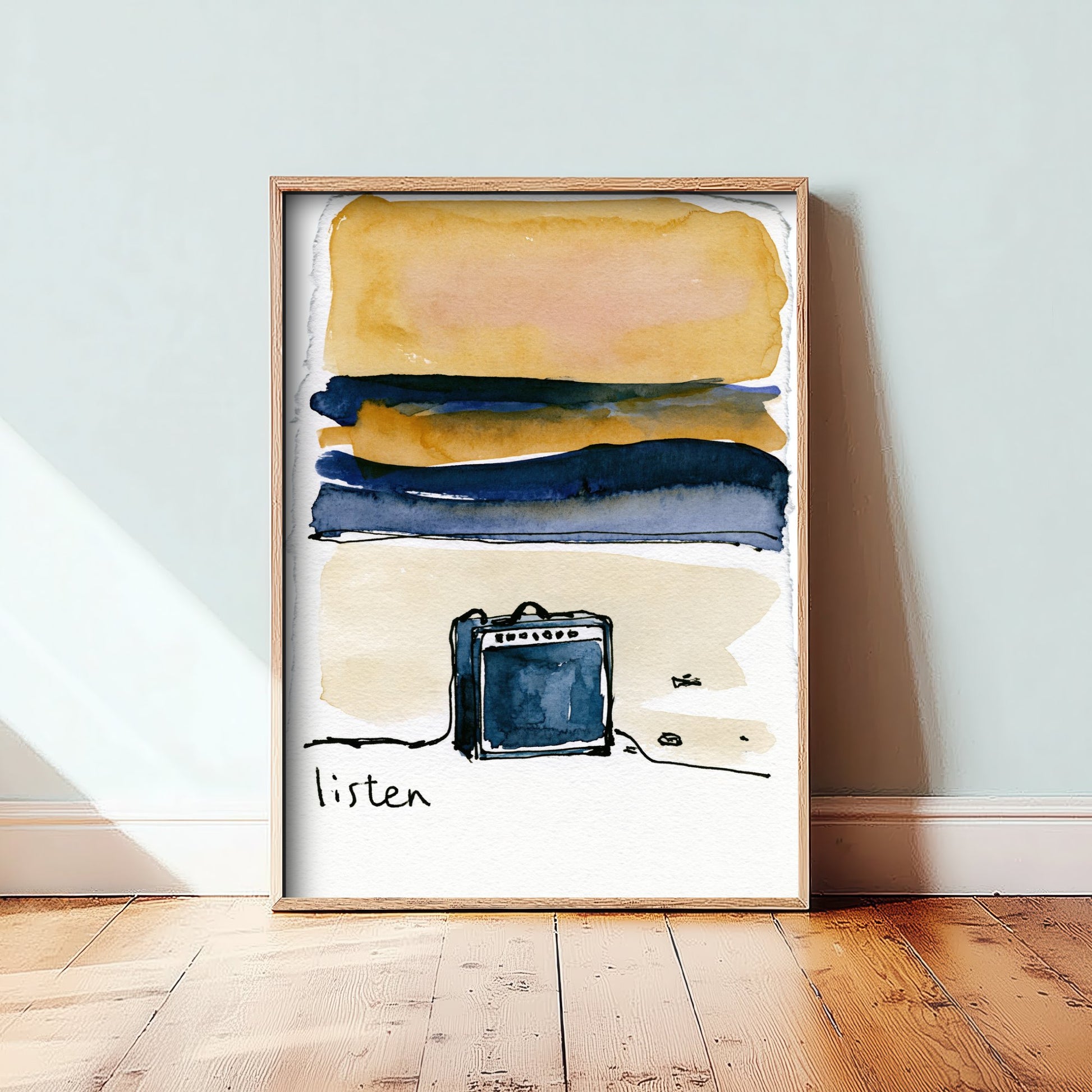 Guitar Amp Watercolour Art Print - Listen Music Poster - Loose Ink Musician Wall Art 1/3