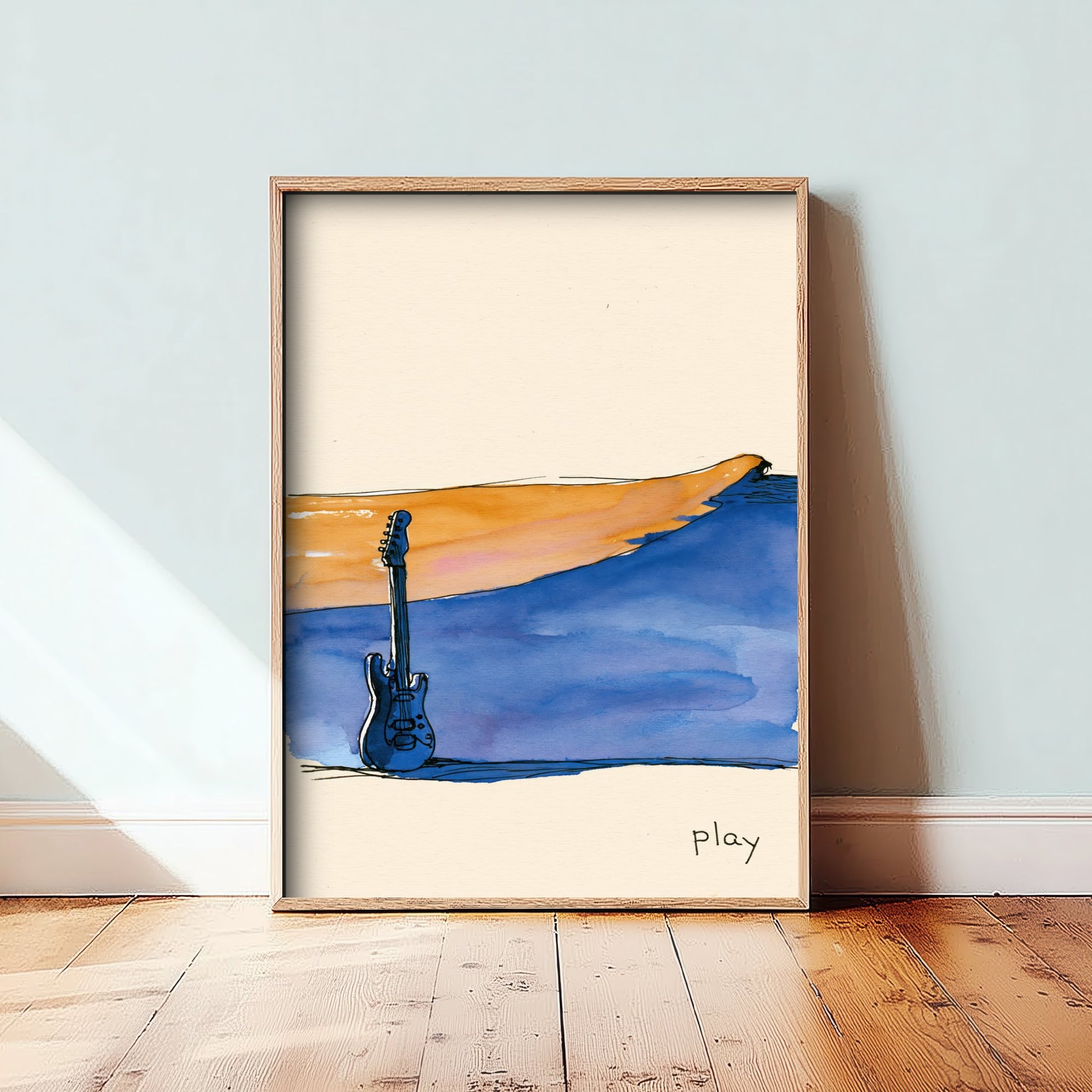 Electric Guitar Watercolour Art Print - Play Music Poster - Loose Ink Musician Wall Art 2/3