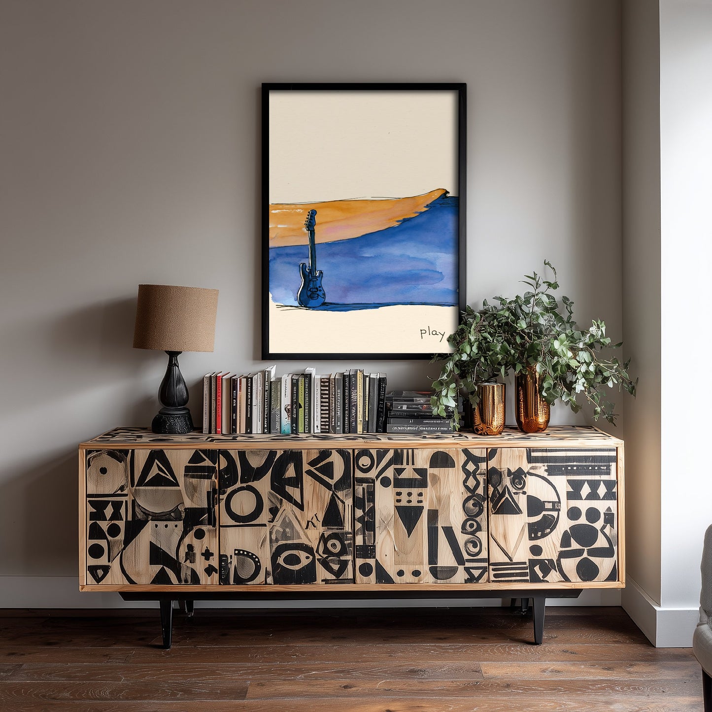 Electric Guitar Watercolour Art Print - Play Music Poster - Loose Ink Musician Wall Art 2/3