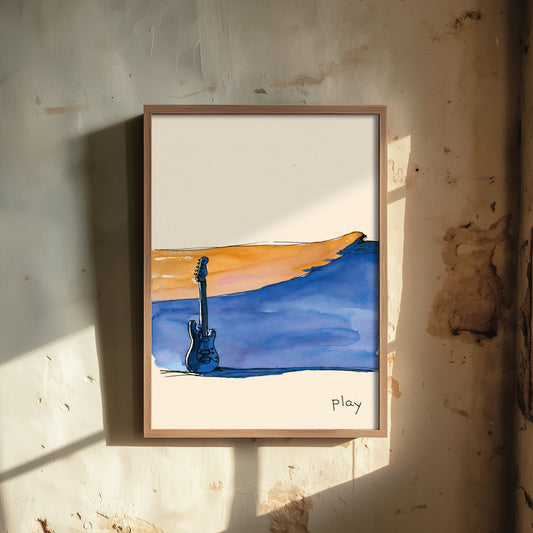 Electric Guitar Watercolour Art Print - Play Music Poster - Loose Ink Musician Wall Art 2/3