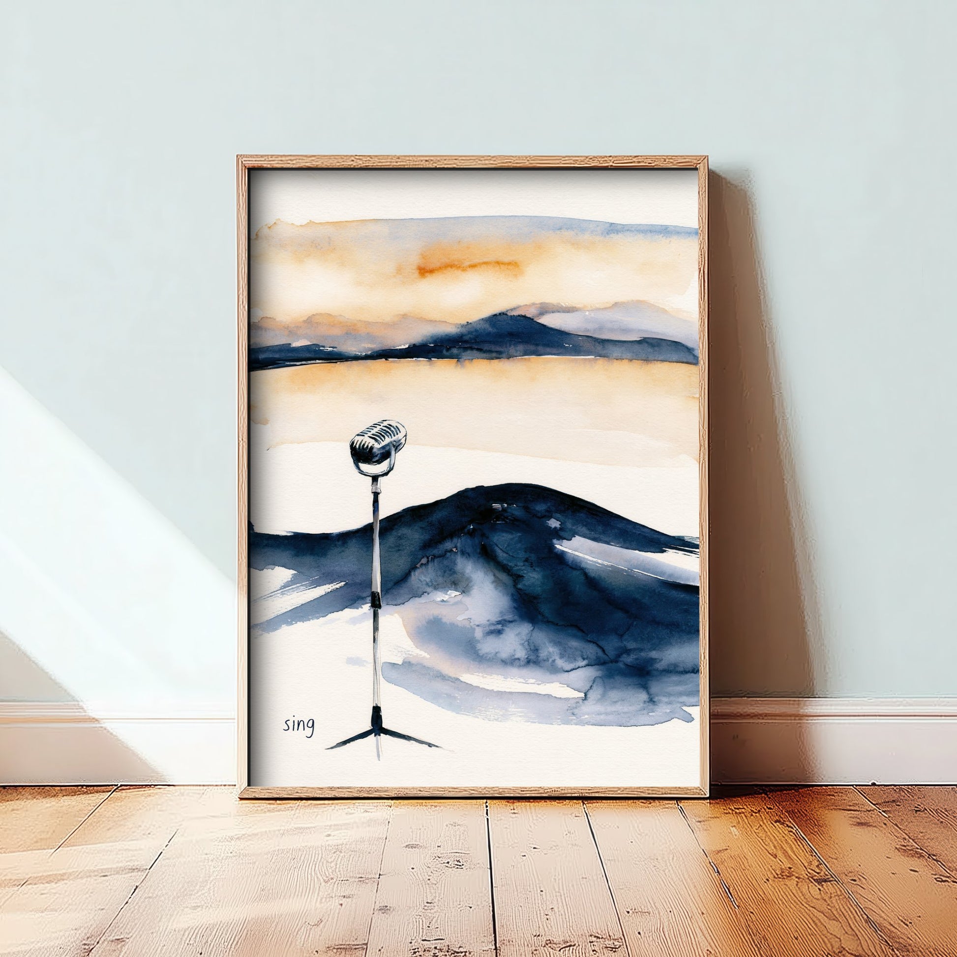 Vintage Microphone Watercolour Art Print - Sing Music Poster - Loose Ink Wall Art 3/3