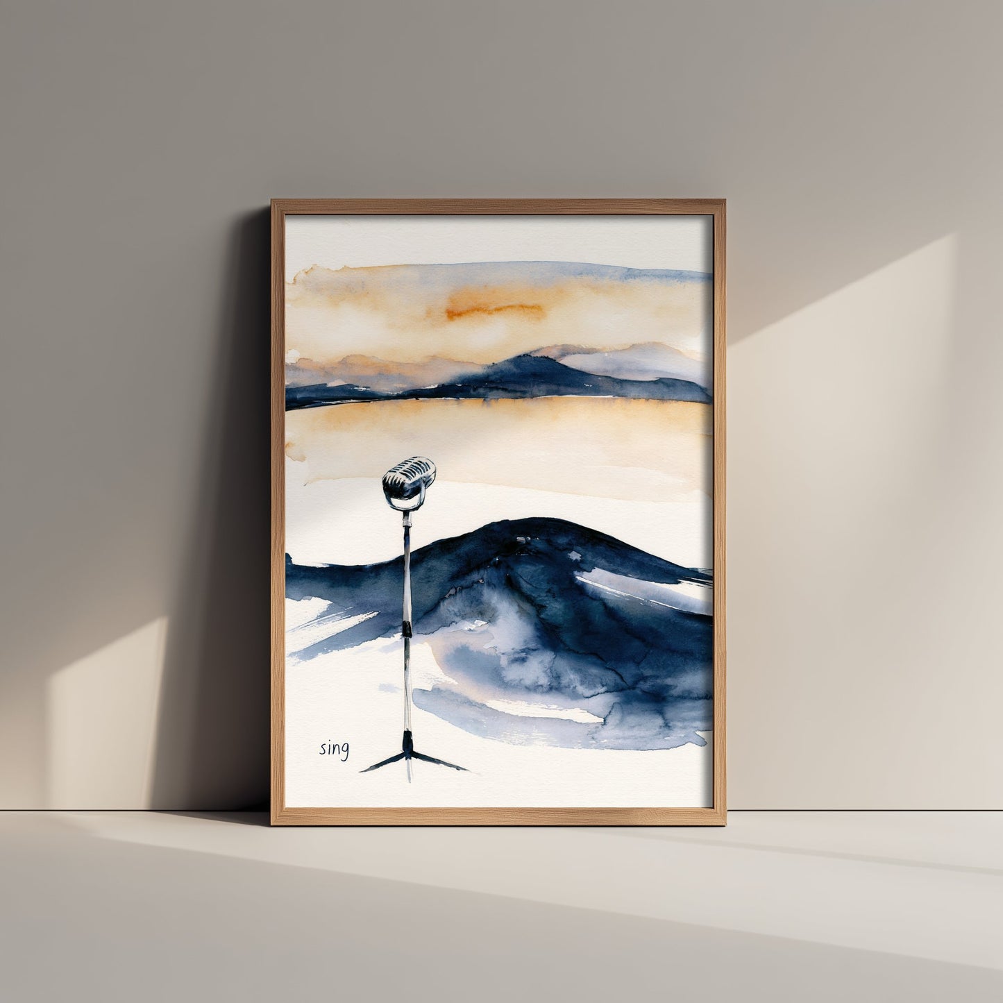 Vintage Microphone Watercolour Art Print - Sing Music Poster - Loose Ink Wall Art 3/3