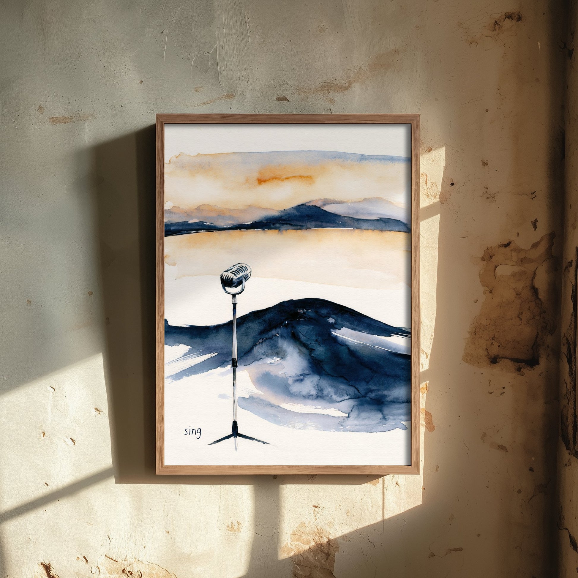 Vintage Microphone Watercolour Art Print - Sing Music Poster - Loose Ink Wall Art 3/3