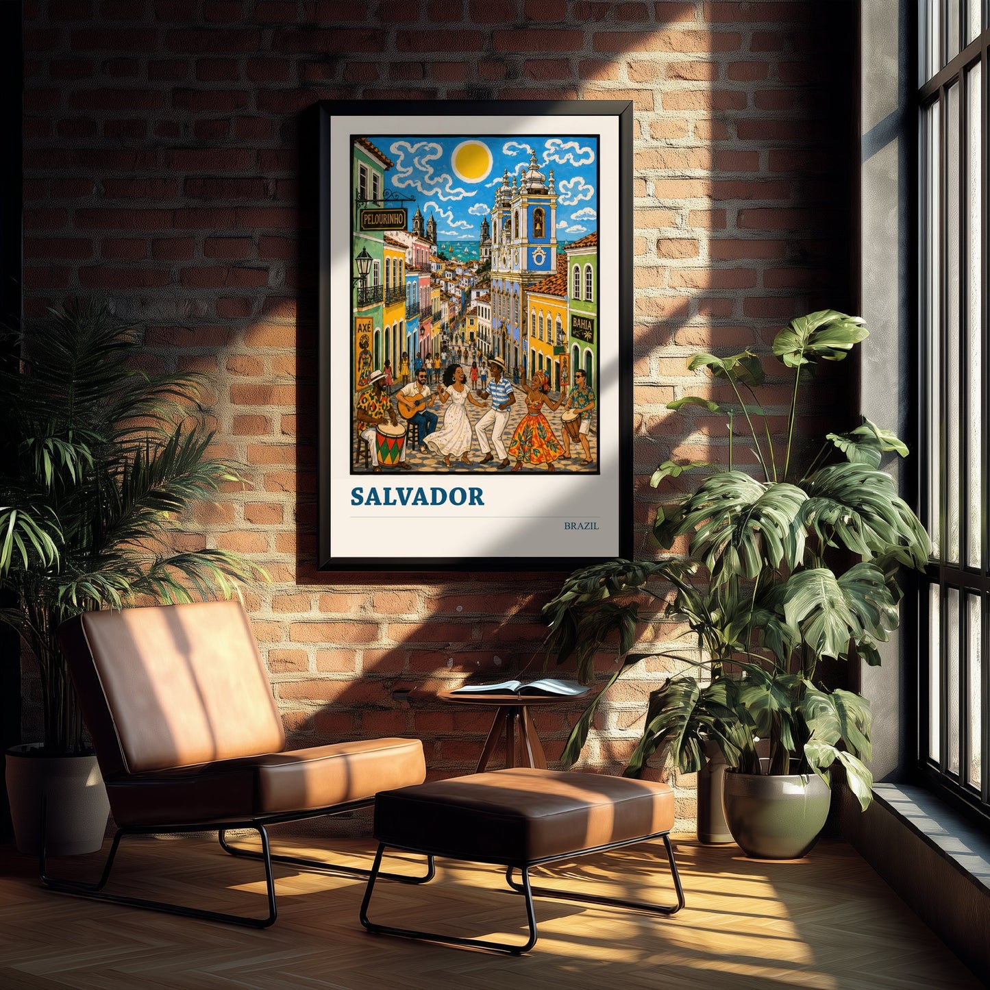 Salvador Brazil Travel Poster - Art Print - Folk Art Music Illustration - Bahia Pelourinho Wall Art 1/3