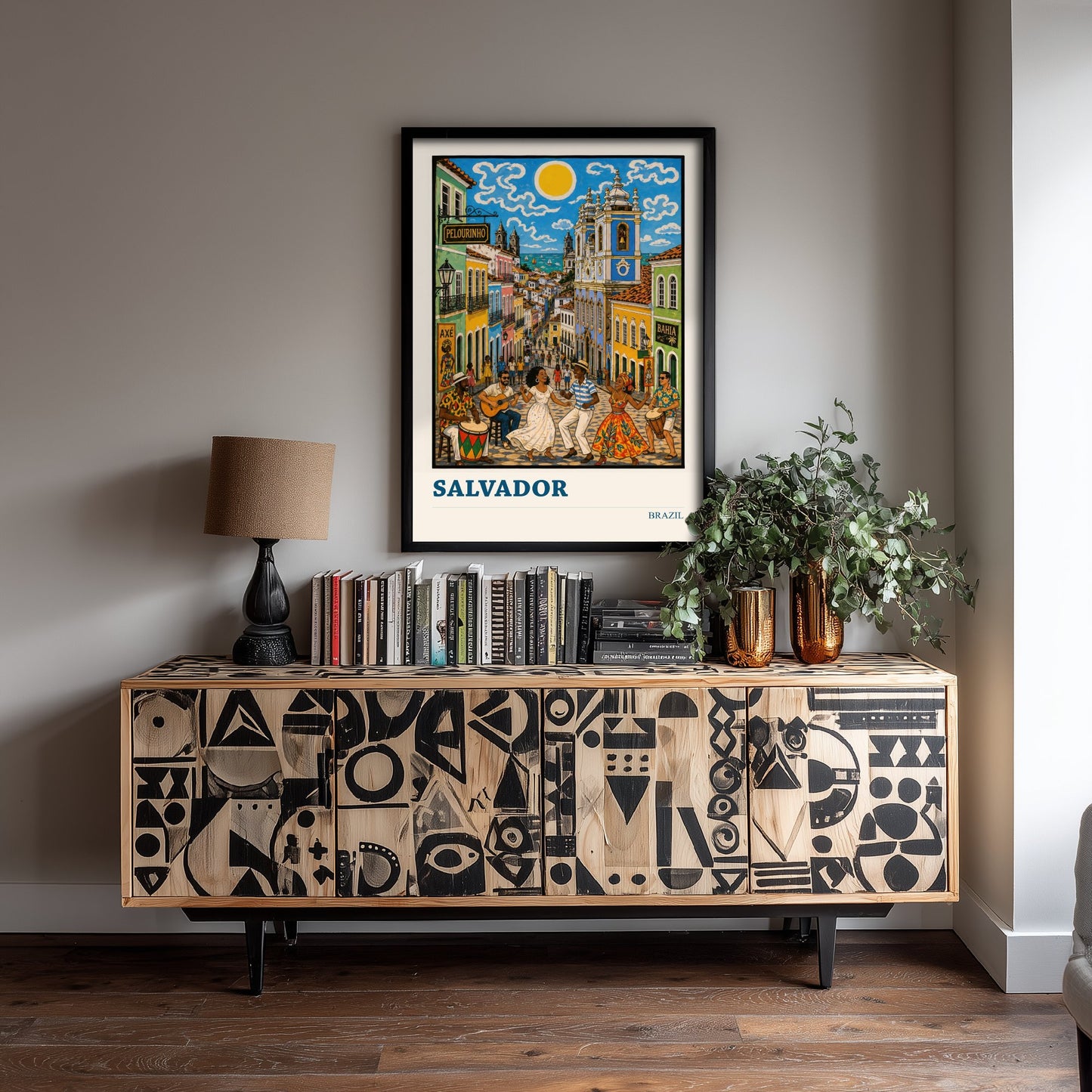 Salvador Brazil Travel Poster - Art Print - Folk Art Music Illustration - Bahia Pelourinho Wall Art 1/3