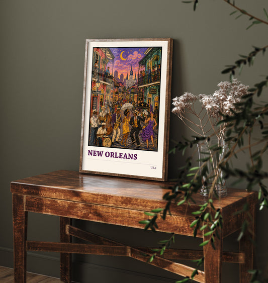 New Orleans USA Travel Poster - Art Print - Folk Art Jazz Illustration - French Quarter Wall Art 2/3