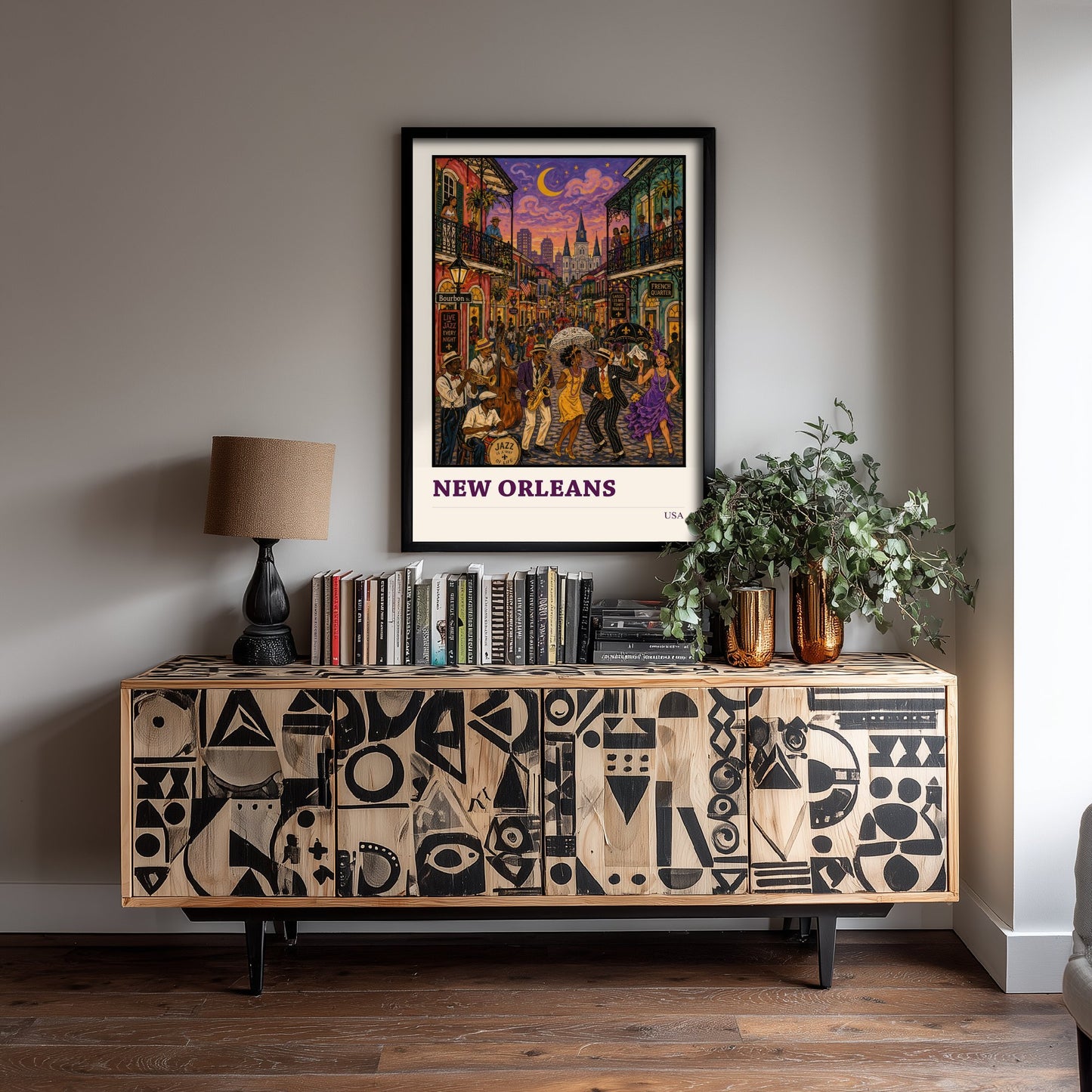 New Orleans USA Travel Poster - Art Print - Folk Art Jazz Illustration - French Quarter Wall Art 2/3