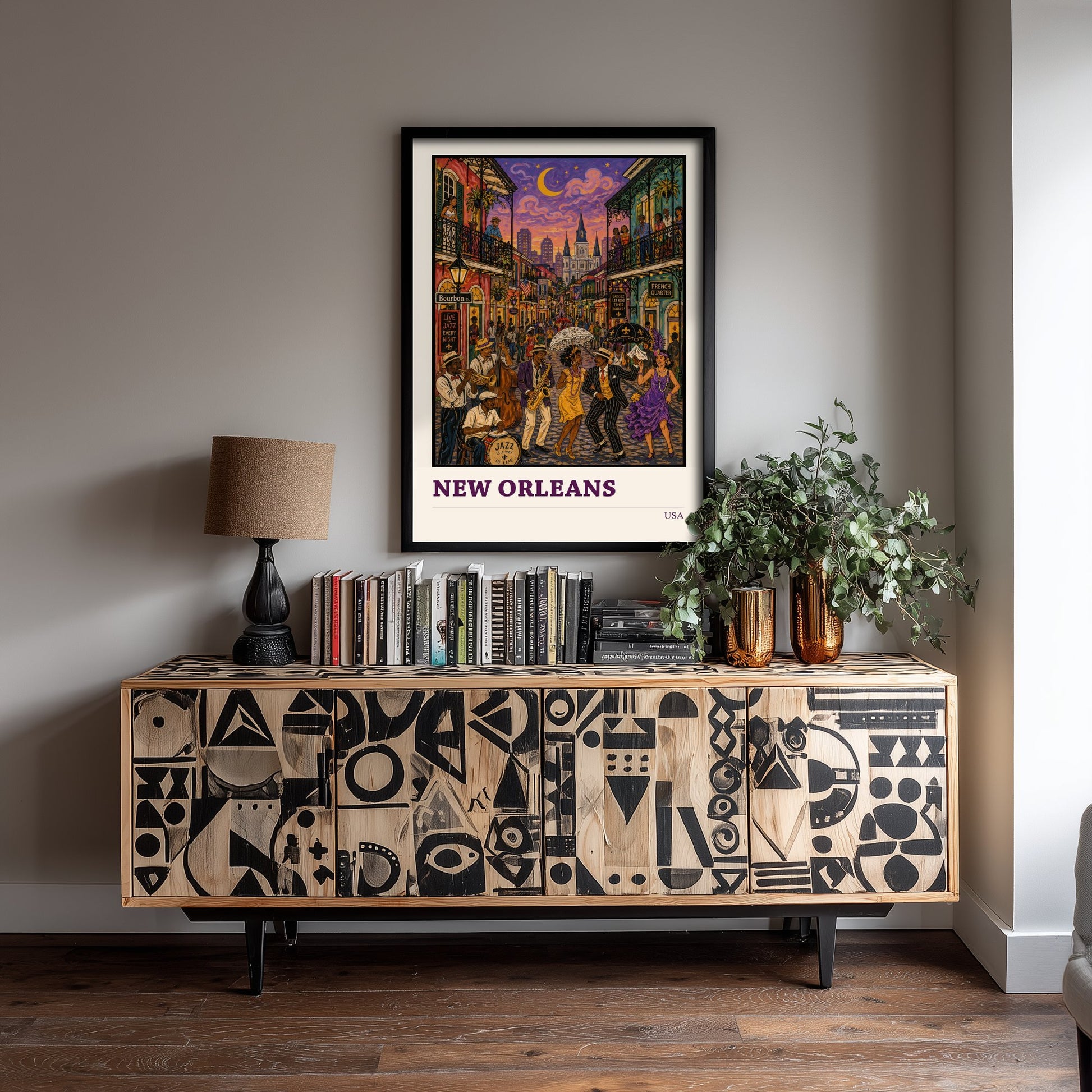 New Orleans USA Travel Poster - Art Print - Folk Art Jazz Illustration - French Quarter Wall Art 2/3