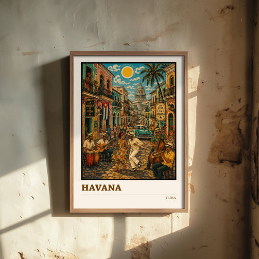 Havana Cuba Travel Poster - Art Print - Folk Art Music Illustration - Salsa Street Wall Art 3/3