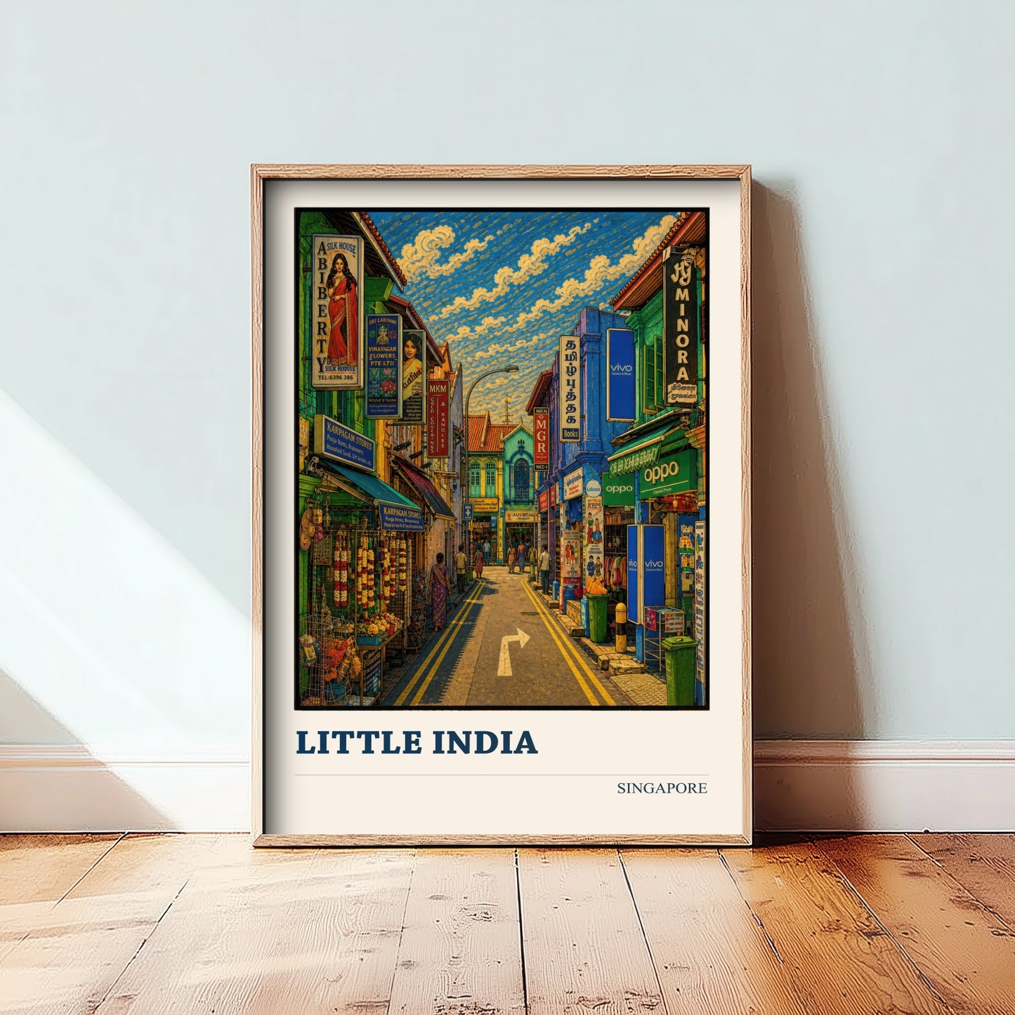Little India Singapore Travel Poster - Art Print - Vibrant City Illustration - Shophouses Wall Art 1/3