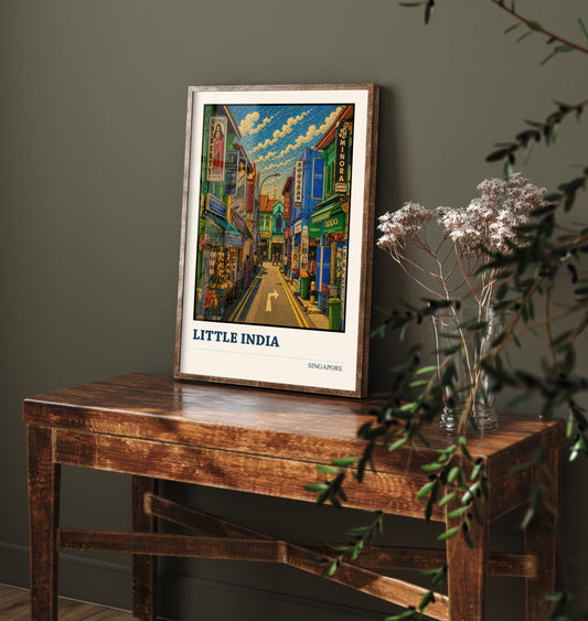 Little India Singapore Travel Poster - Art Print - Vibrant City Illustration - Shophouses Wall Art 1/3