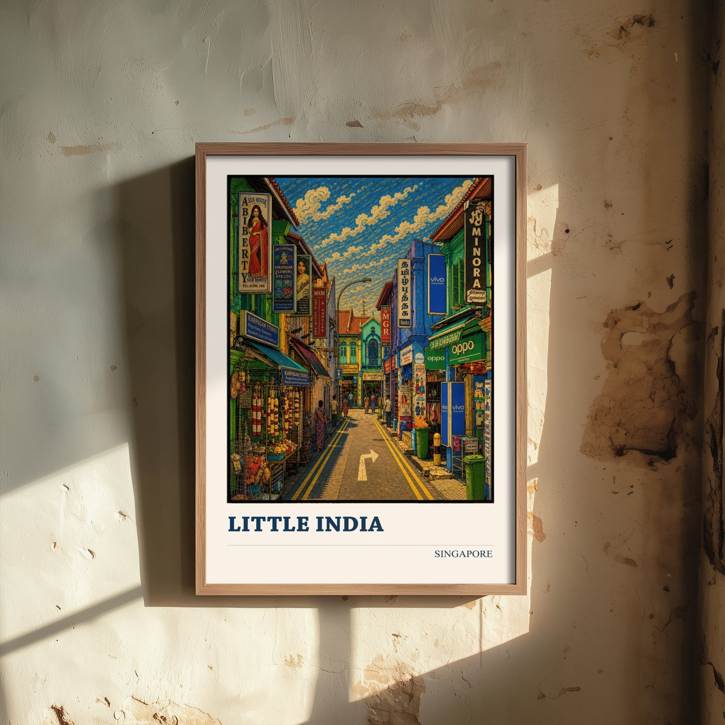 Little India Singapore Travel Poster - Art Print - Vibrant City Illustration - Shophouses Wall Art 1/3