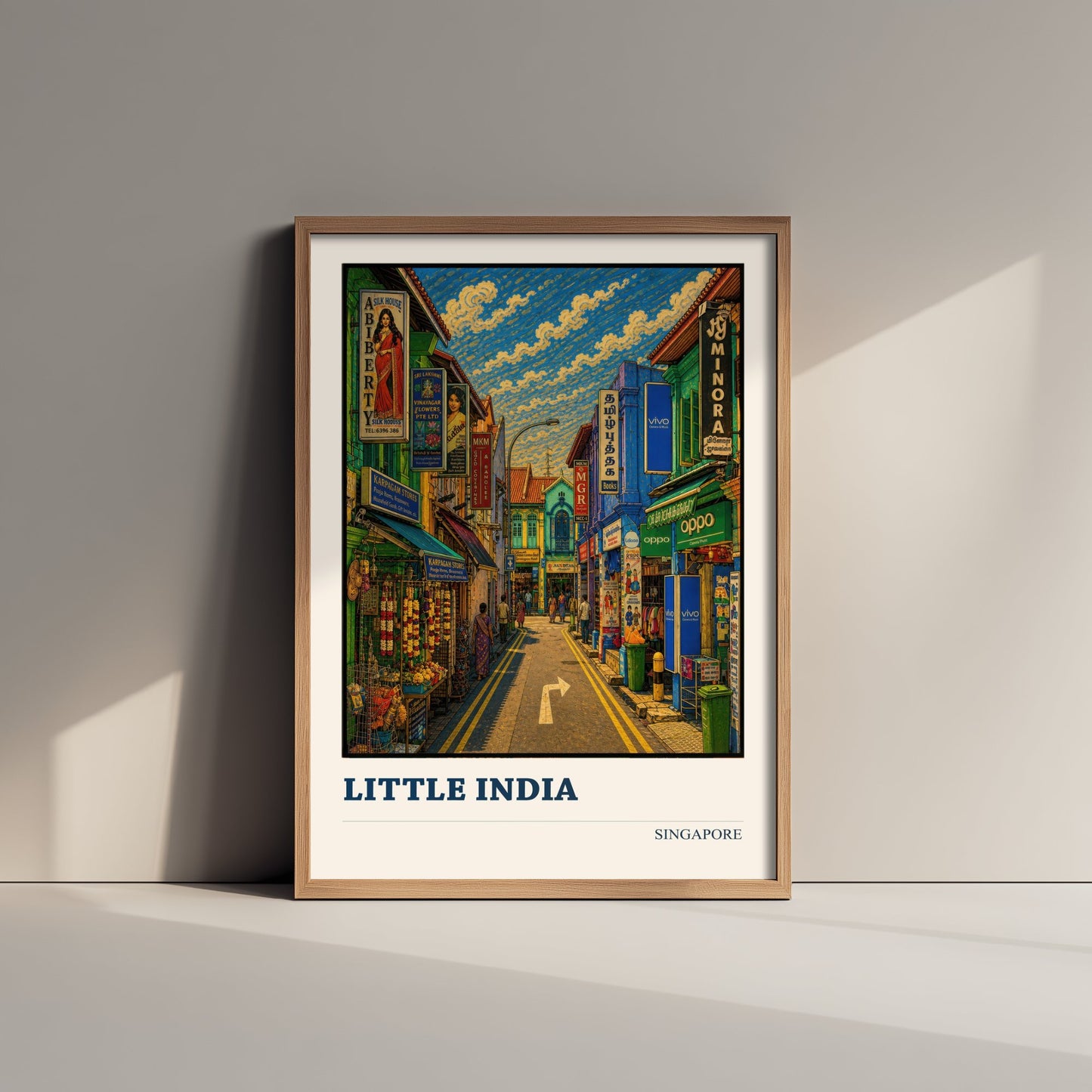 Little India Singapore Travel Poster - Art Print - Vibrant City Illustration - Shophouses Wall Art 1/3