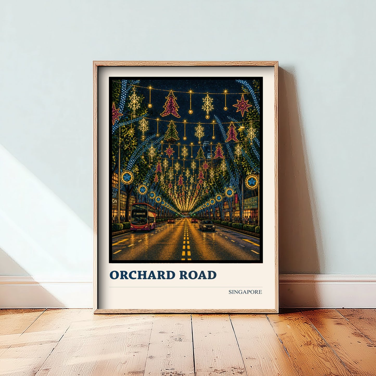 Orchard Road Singapore Travel Poster - Art Print - Vibrant City Illustration - Festive Lights Wall Art 3/3