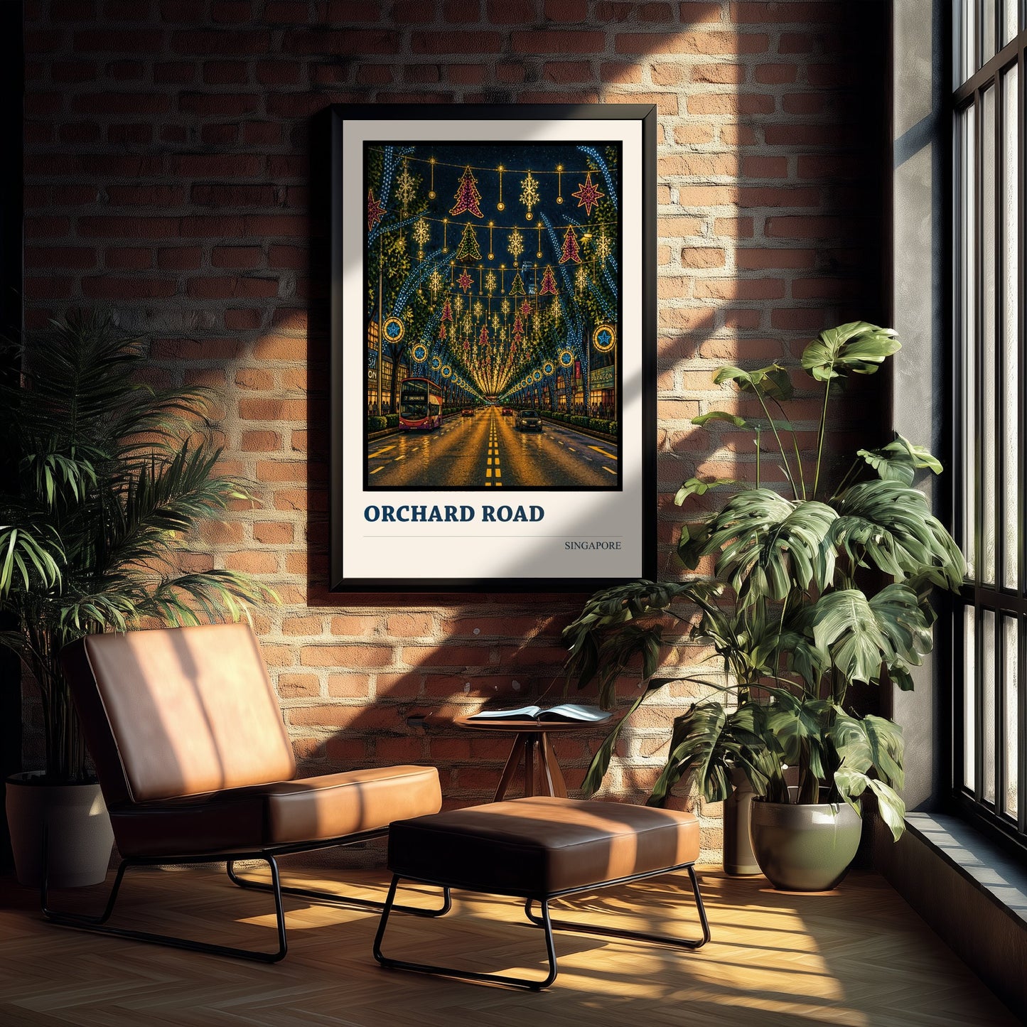 Orchard Road Singapore Travel Poster - Art Print - Vibrant City Illustration - Festive Lights Wall Art 3/3
