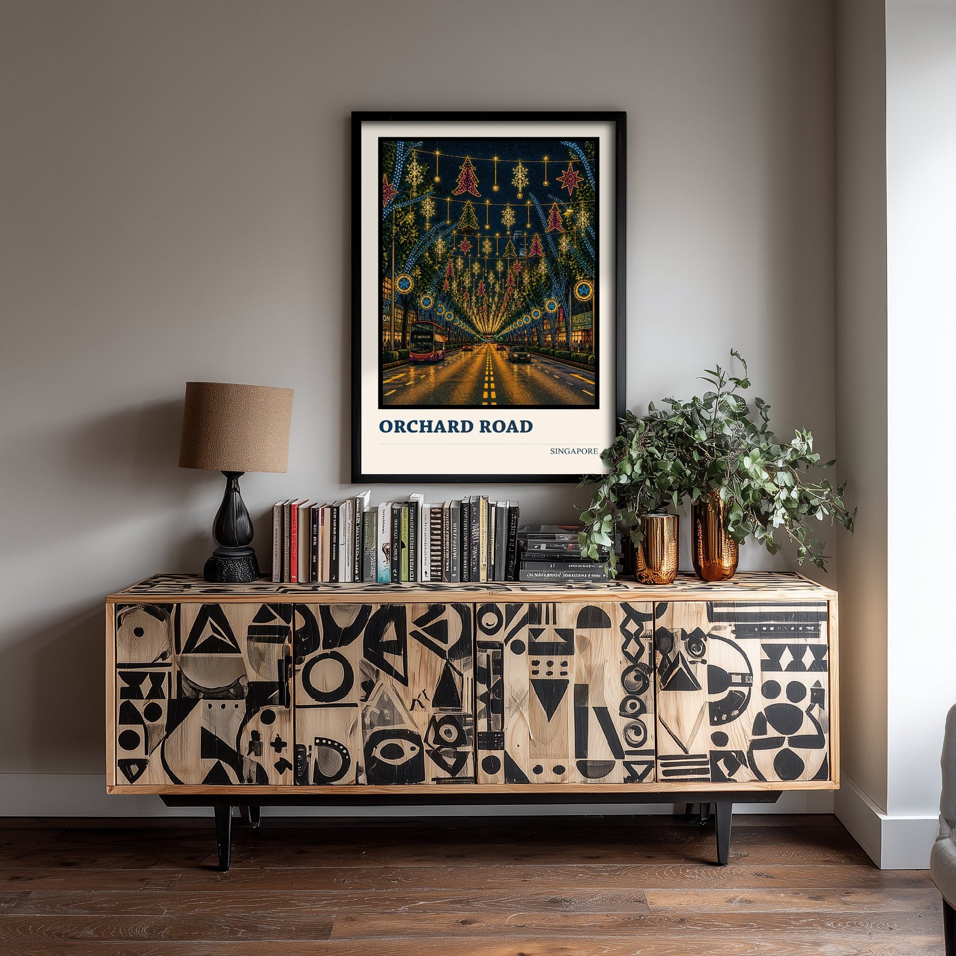Orchard Road Singapore Travel Poster - Art Print - Vibrant City Illustration - Festive Lights Wall Art 3/3