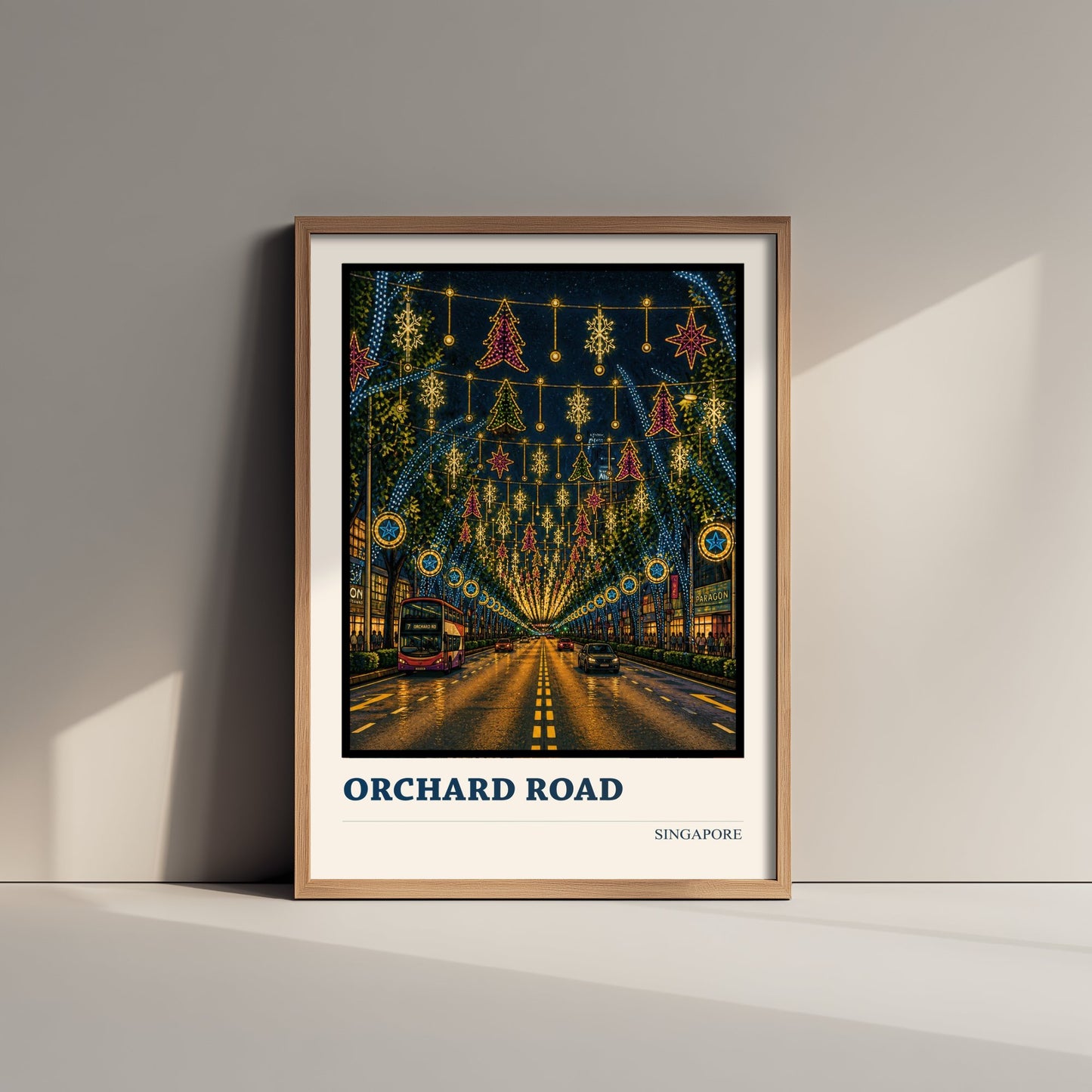 Orchard Road Singapore Travel Poster - Art Print - Vibrant City Illustration - Festive Lights Wall Art 3/3