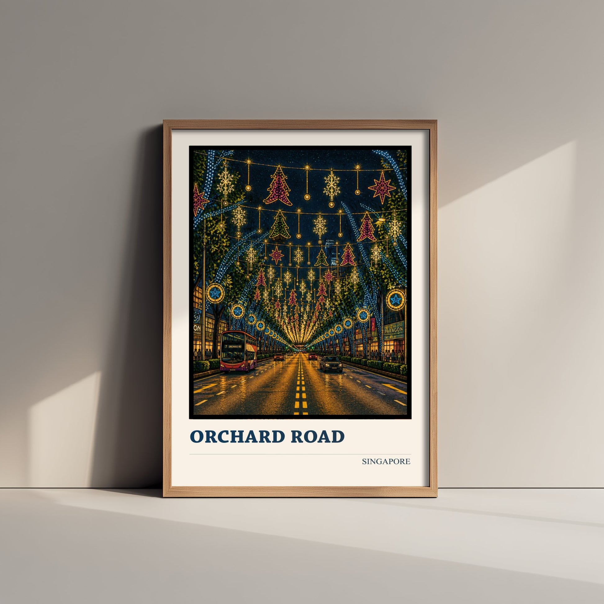 Orchard Road Singapore Travel Poster - Art Print - Vibrant City Illustration - Festive Lights Wall Art 3/3