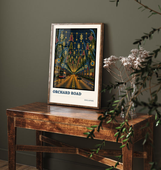 Orchard Road Singapore Travel Poster - Art Print - Vibrant City Illustration - Festive Lights Wall Art 3/3