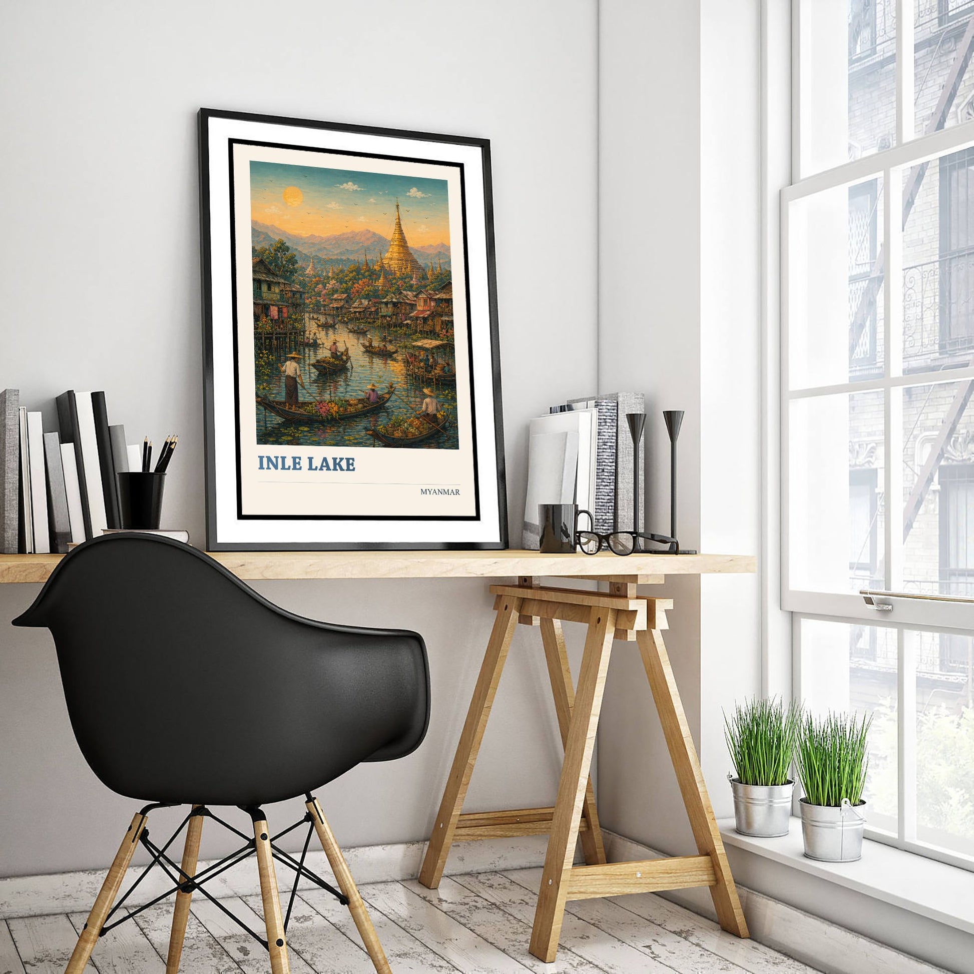 Inle Lake Myanmar Travel Poster - Art Print - Vibrant Illustration - Floating Market Wall Art 2/3