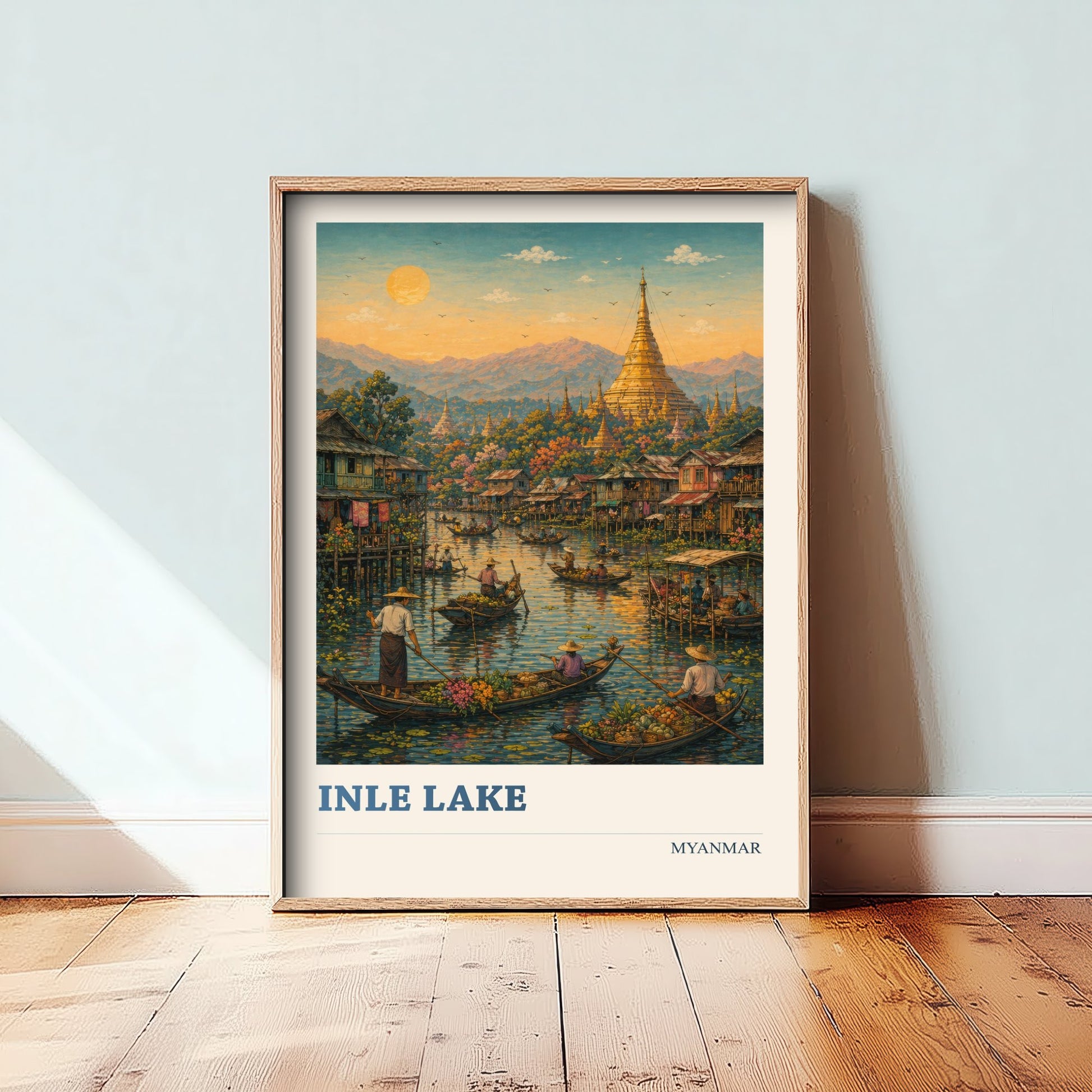 Inle Lake Myanmar Travel Poster - Art Print - Vibrant Illustration - Floating Market Wall Art 2/3