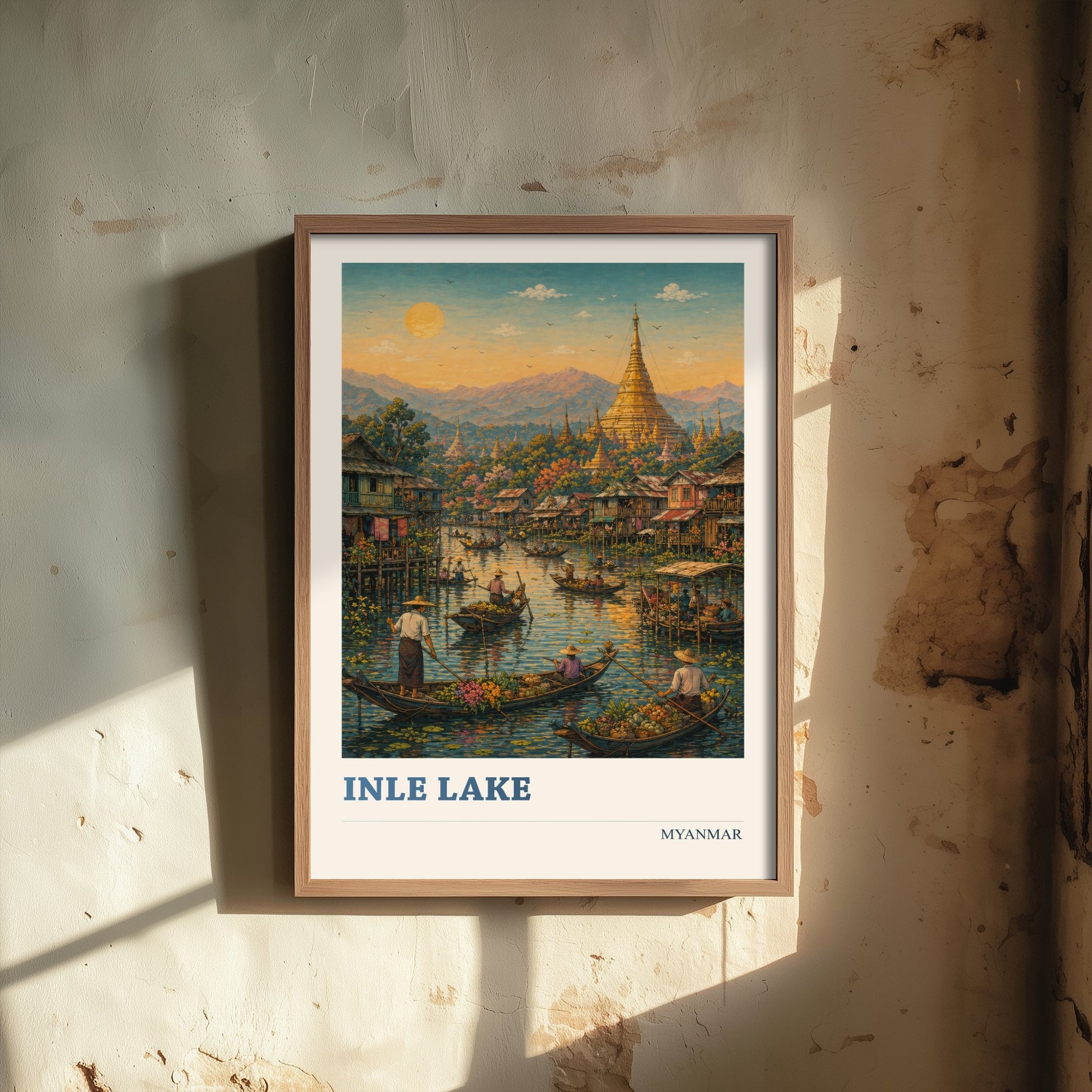 Inle Lake Myanmar Travel Poster - Art Print - Vibrant Illustration - Floating Market Wall Art 2/3