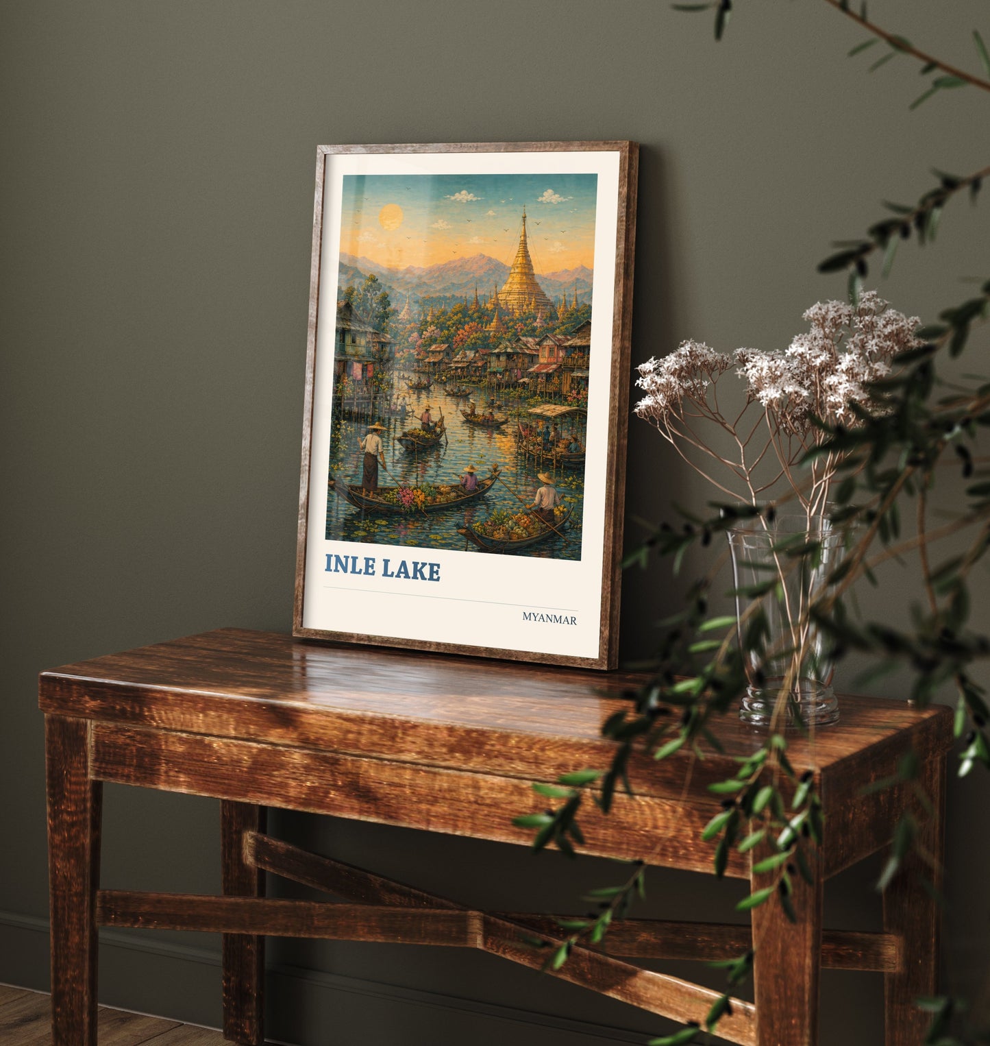 Inle Lake Myanmar Travel Poster - Art Print - Vibrant Illustration - Floating Market Wall Art 2/3