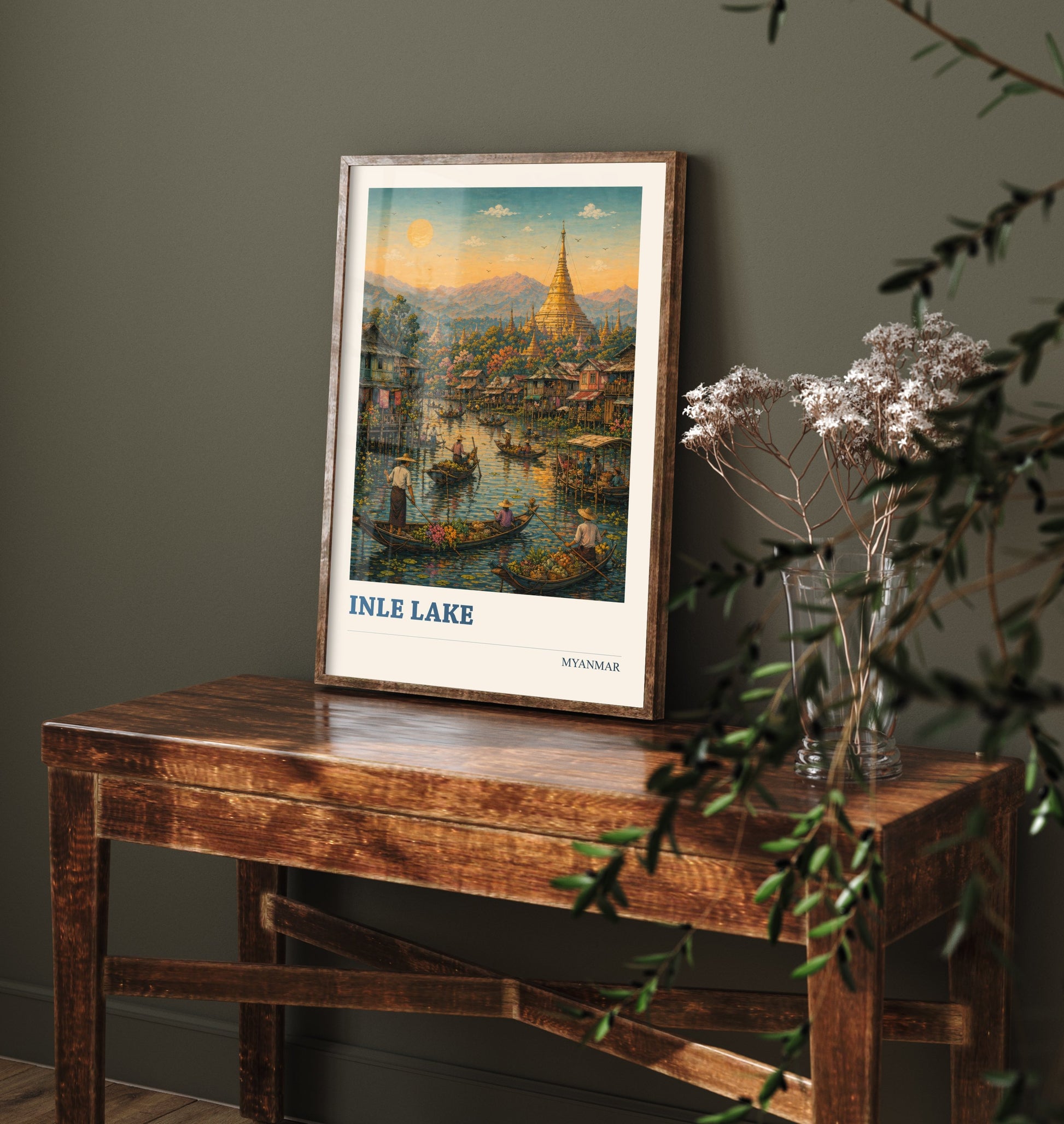 Inle Lake Myanmar Travel Poster - Art Print - Vibrant Illustration - Floating Market Wall Art 2/3
