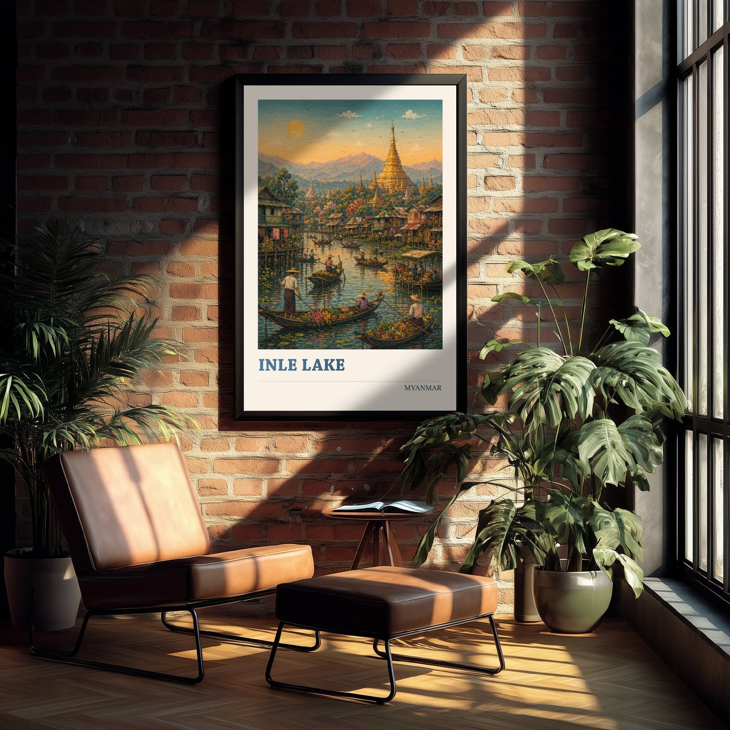 Inle Lake Myanmar Travel Poster - Art Print - Vibrant Illustration - Floating Market Wall Art 2/3