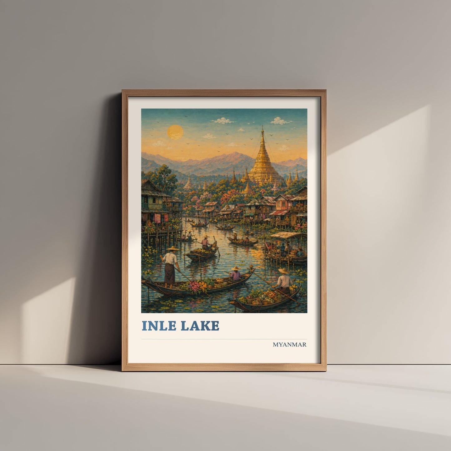 Inle Lake Myanmar Travel Poster - Art Print - Vibrant Illustration - Floating Market Wall Art 2/3