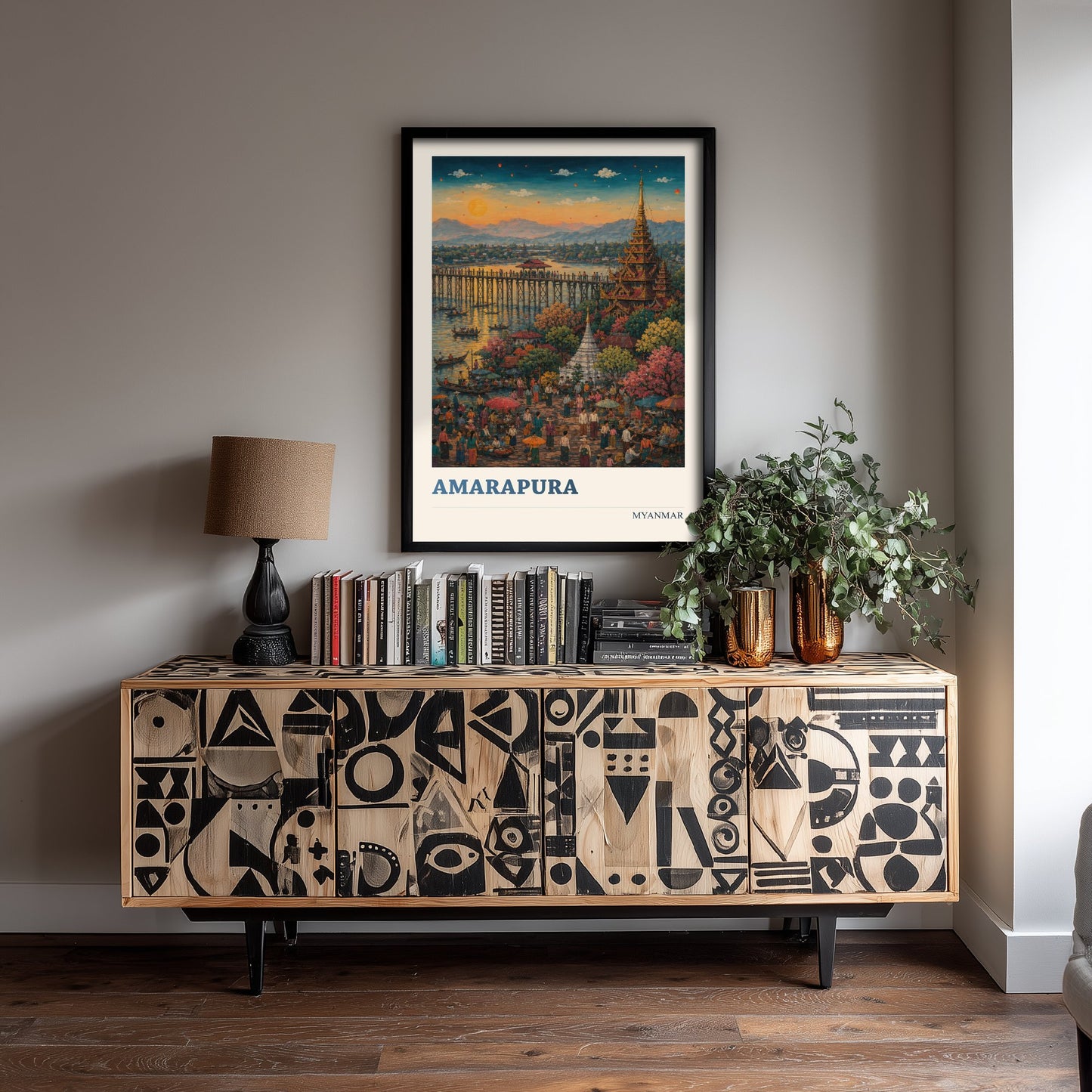 Amarapura Myanmar Travel Poster - Art Print - Vibrant Illustration - U Bein Bridge Wall Art 3/3