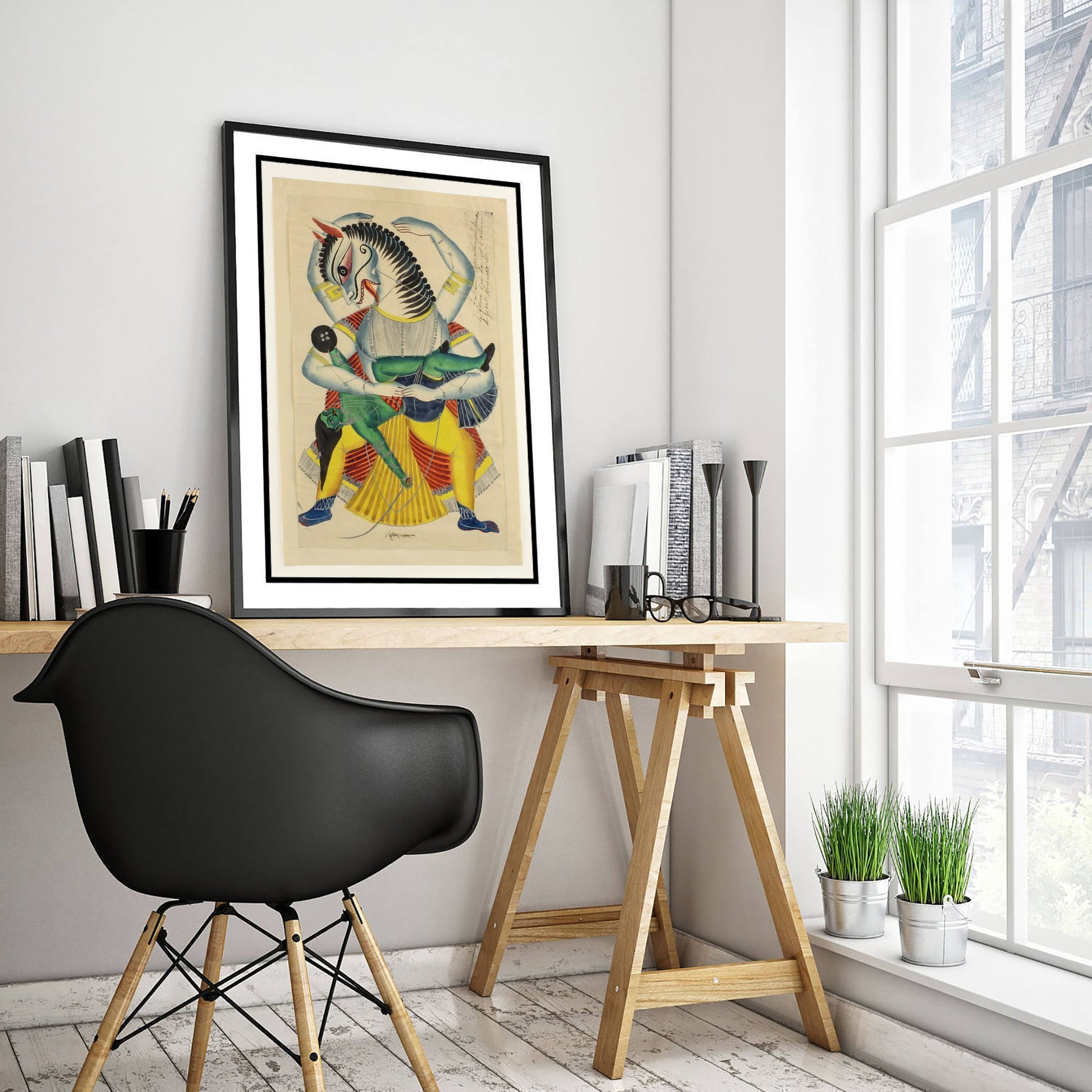 Narasimha Avatar Art Print - Kalighat Painting 1870 - Hindu Vishnu Deity Poster Wall Art