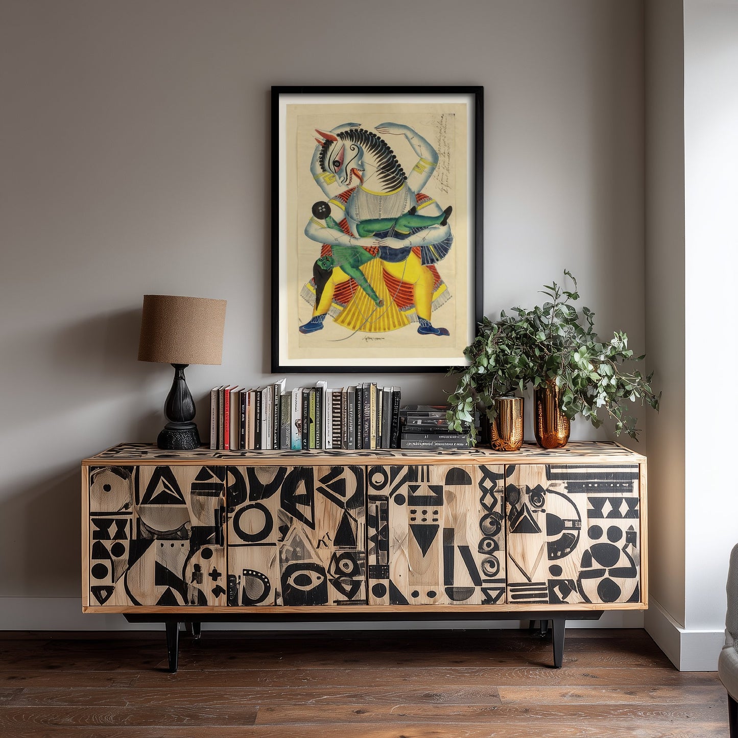 Narasimha Avatar Art Print - Kalighat Painting 1870 - Hindu Vishnu Deity Poster Wall Art