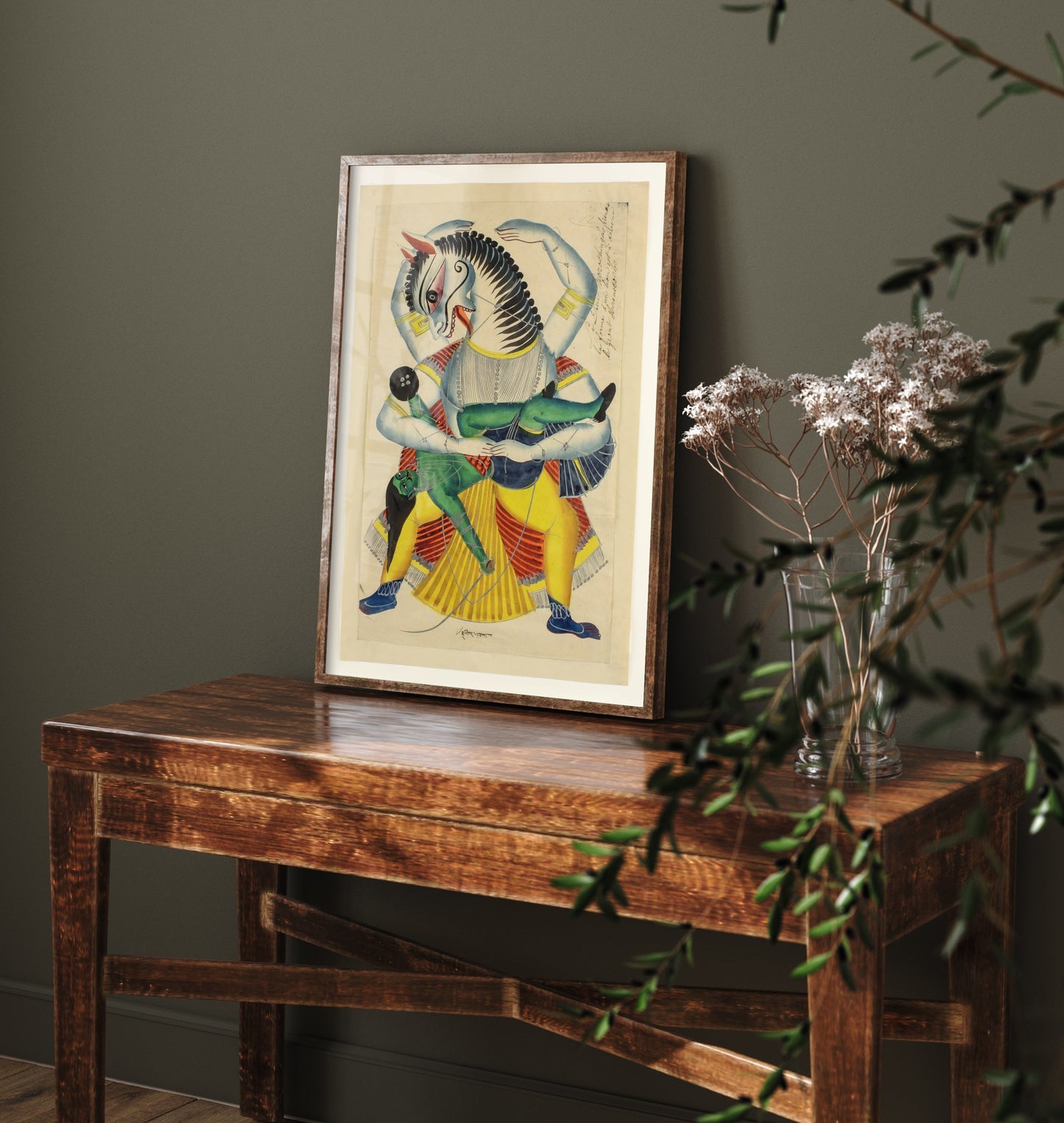 Narasimha Avatar Art Print - Kalighat Painting 1870 - Hindu Vishnu Deity Poster Wall Art