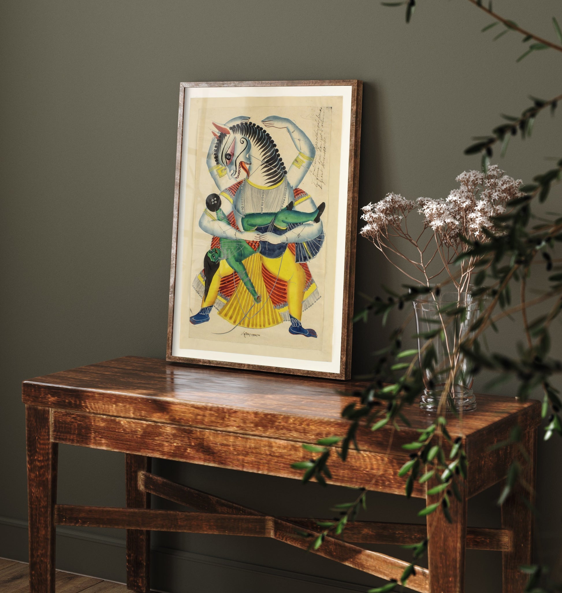 Narasimha Avatar Art Print - Kalighat Painting 1870 - Hindu Vishnu Deity Poster Wall Art