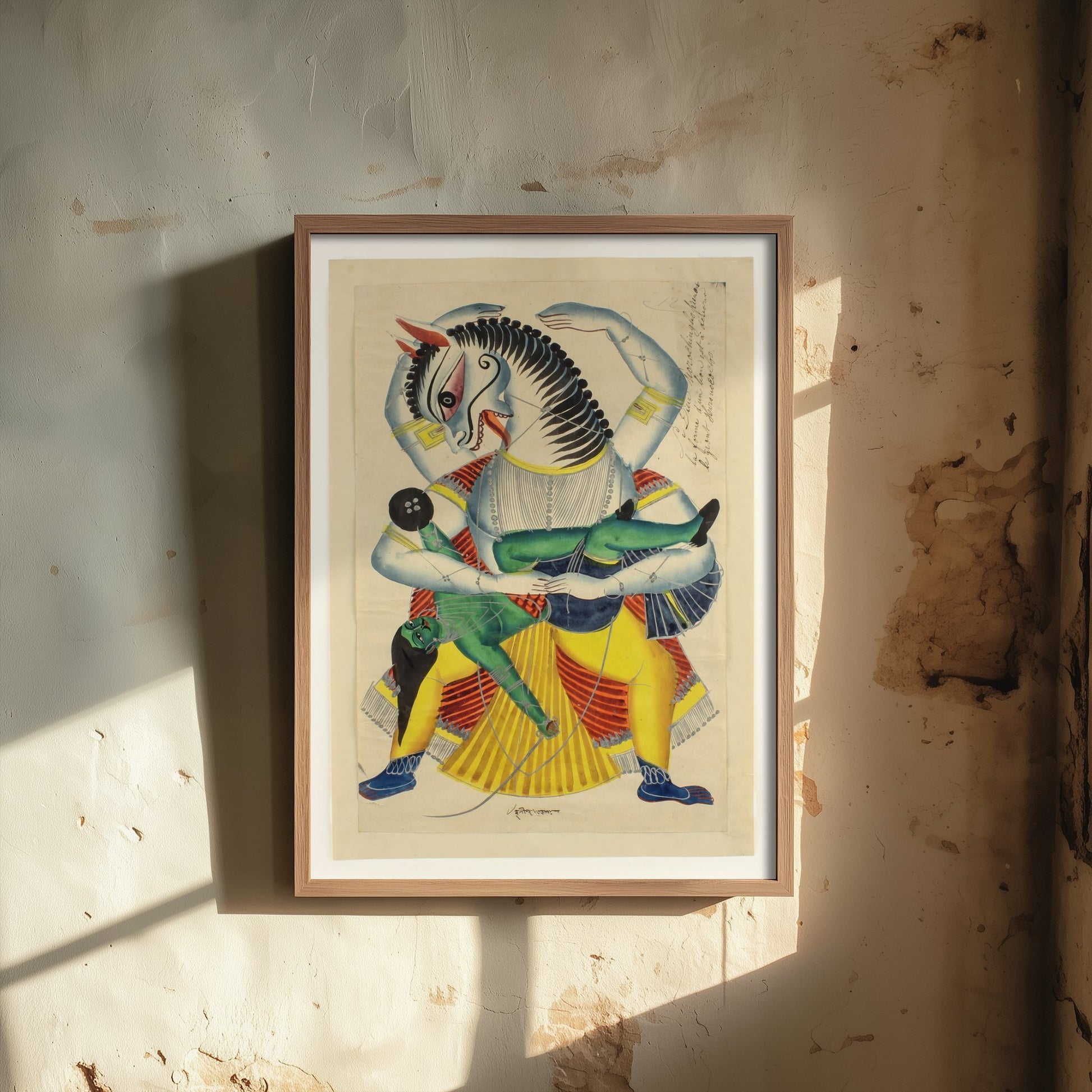 Narasimha Avatar Art Print - Kalighat Painting 1870 - Hindu Vishnu Deity Poster Wall Art