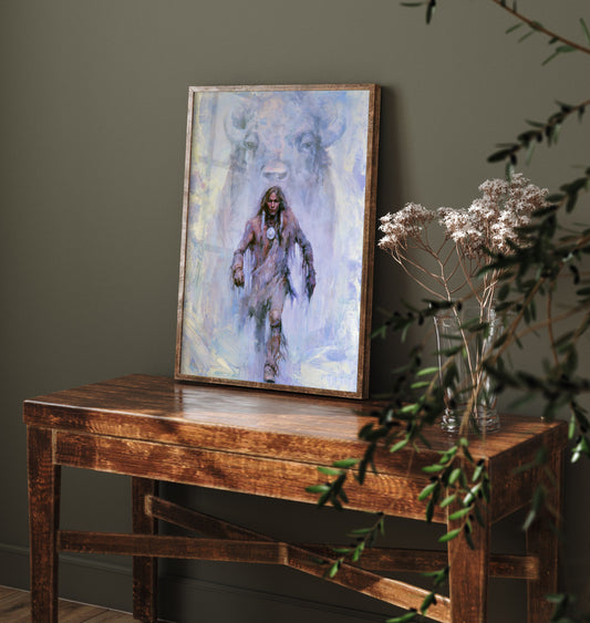 Native American Warrior Art Print - Spirit Bison Painting - Buffalo Poster