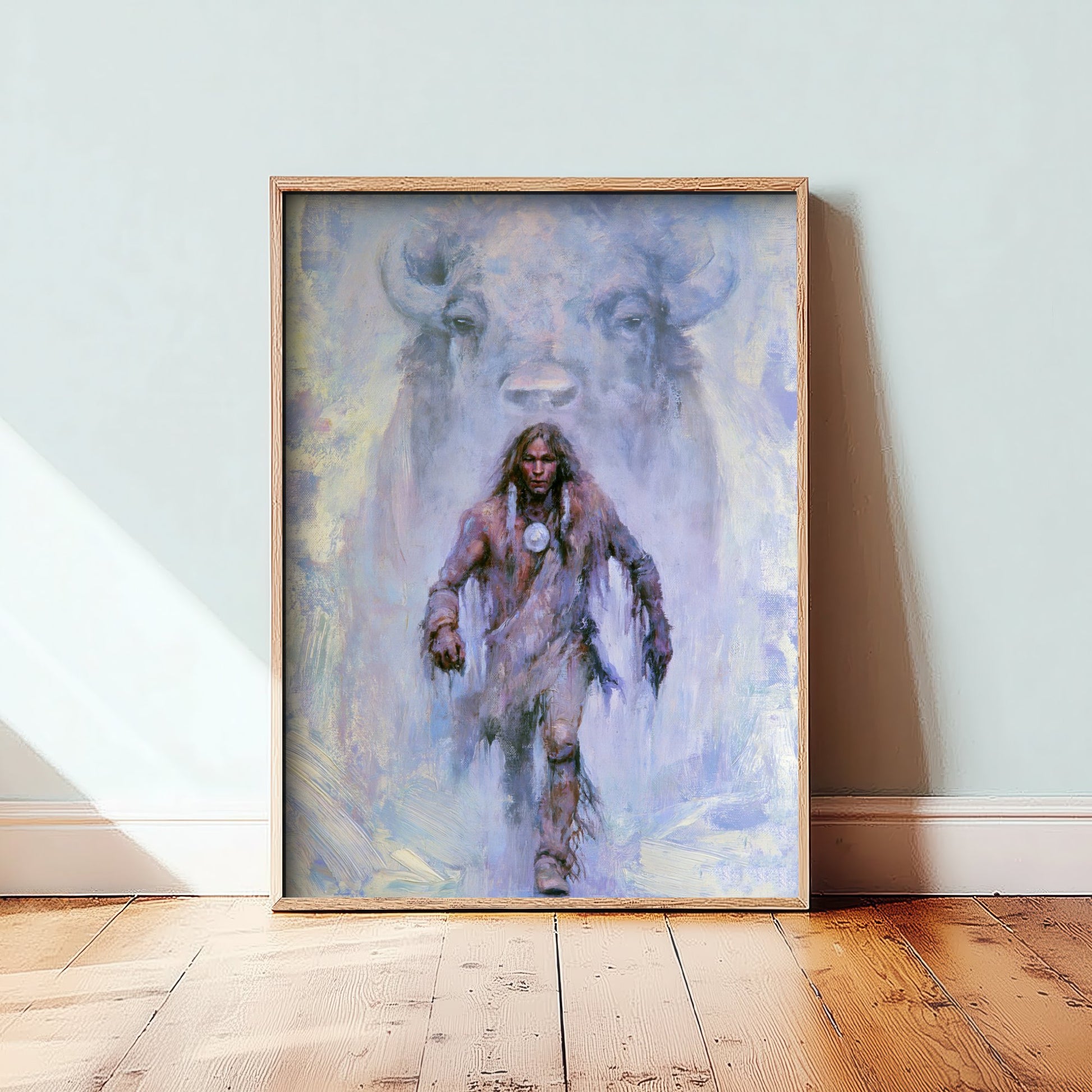Native American Warrior Art Print - Spirit Bison Painting - Buffalo Poster