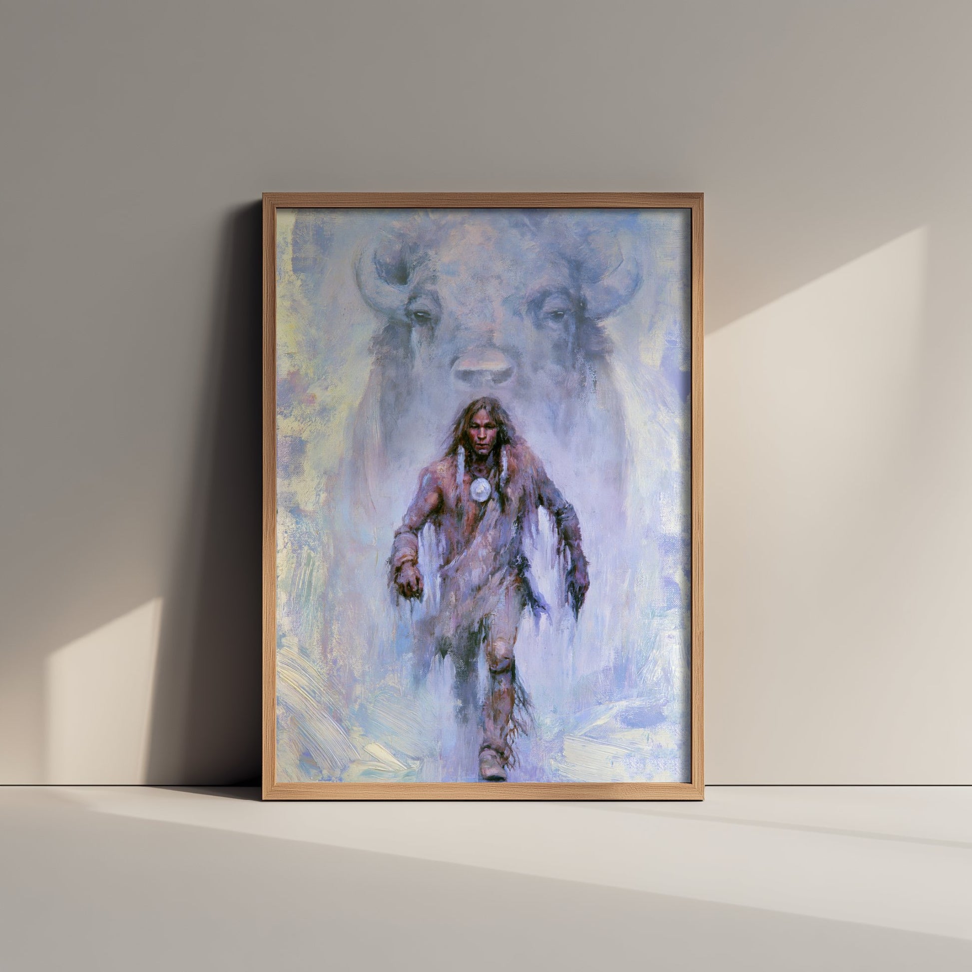 Native American Warrior Art Print - Spirit Bison Painting - Buffalo Poster
