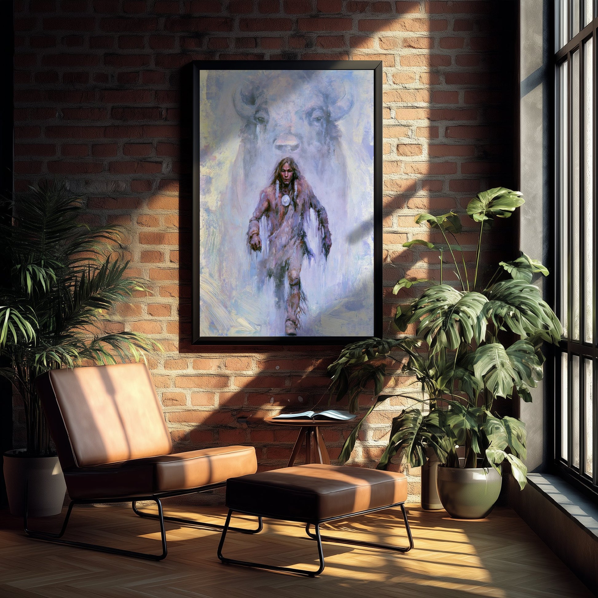 Native American Warrior Art Print - Spirit Bison Painting - Buffalo Poster