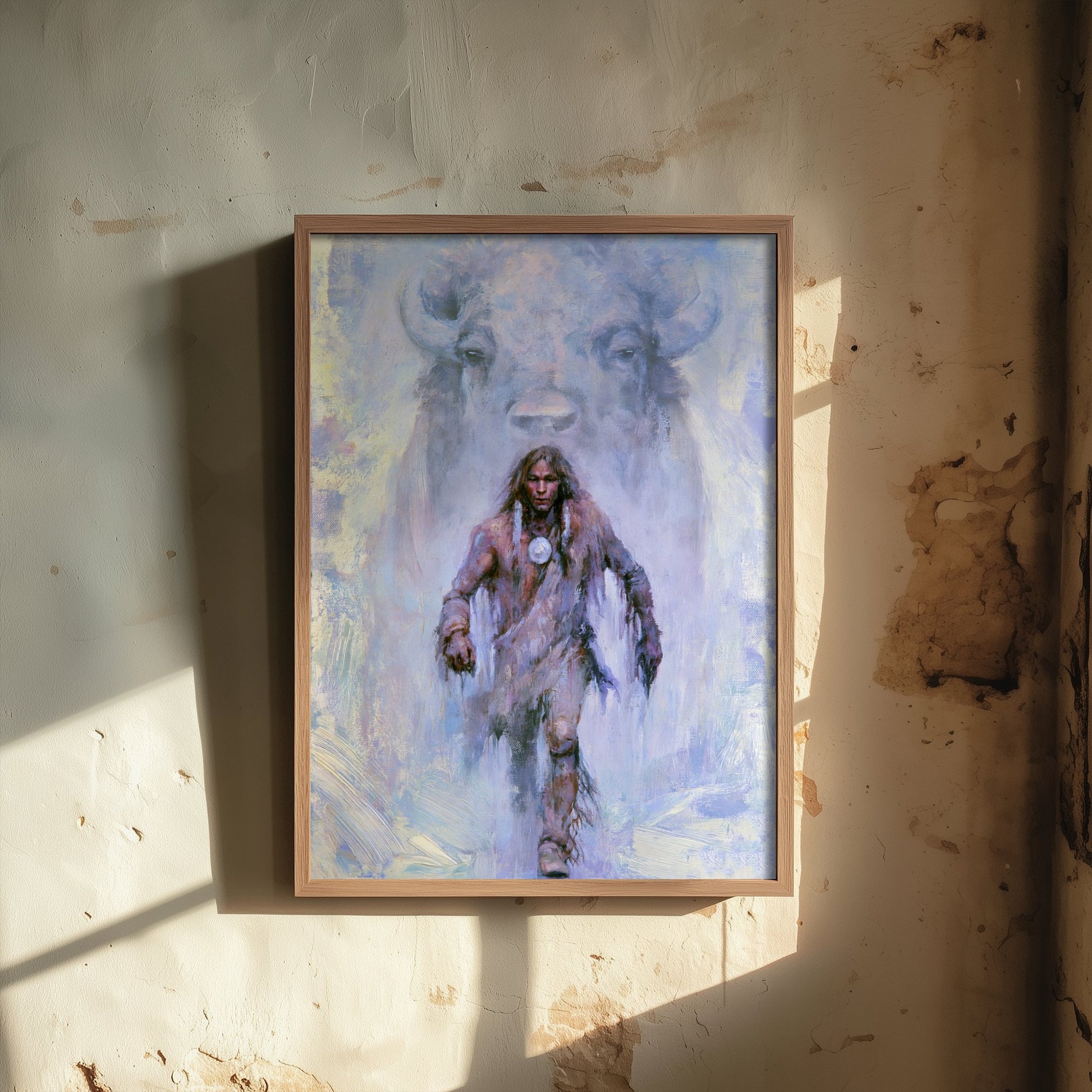 Native American Warrior Art Print - Spirit Bison Painting - Buffalo Poster